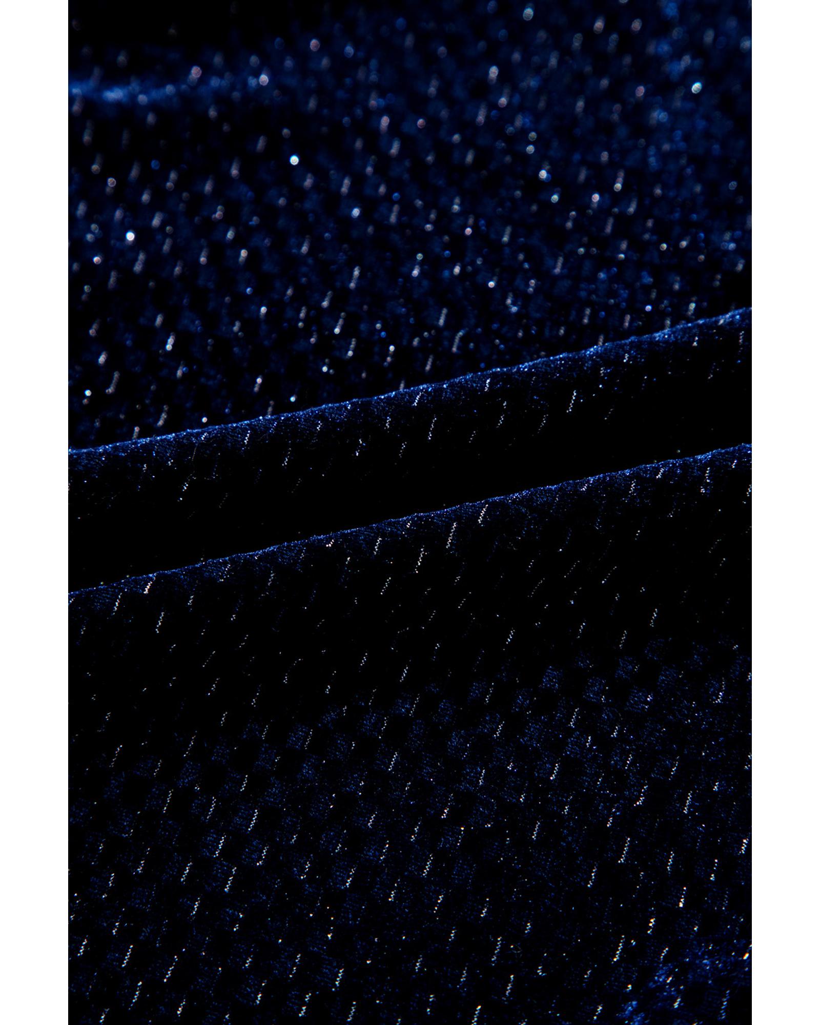 Navy Blue Plus Size Textured Velvet Tiered Button V Neck Dress - 4X 5