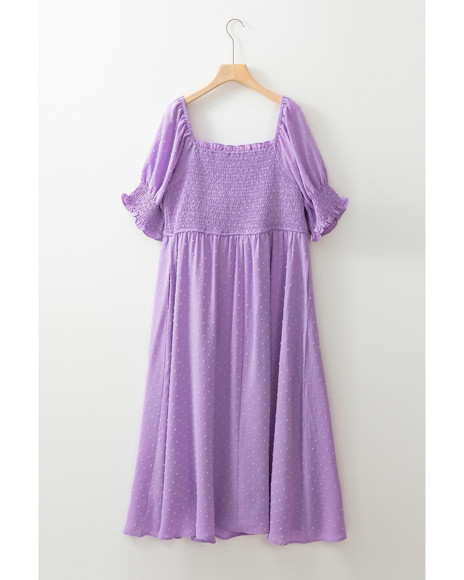 Wisteria Swiss Dot Smocked Frilled Neckline Short Sleeve Plus Size Dress - 3X 6