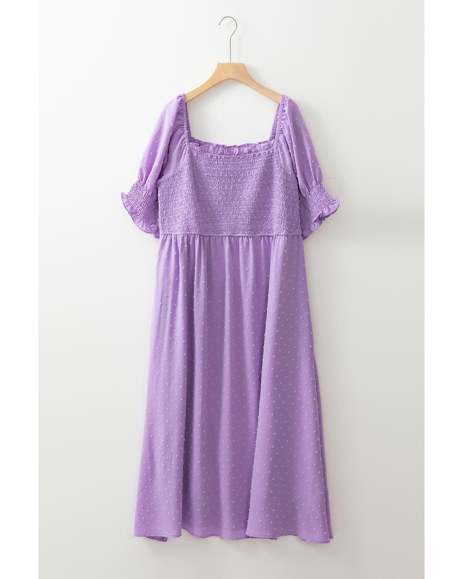 Wisteria Swiss Dot Smocked Frilled Neckline Short Sleeve Plus Size Dress - 3X 7