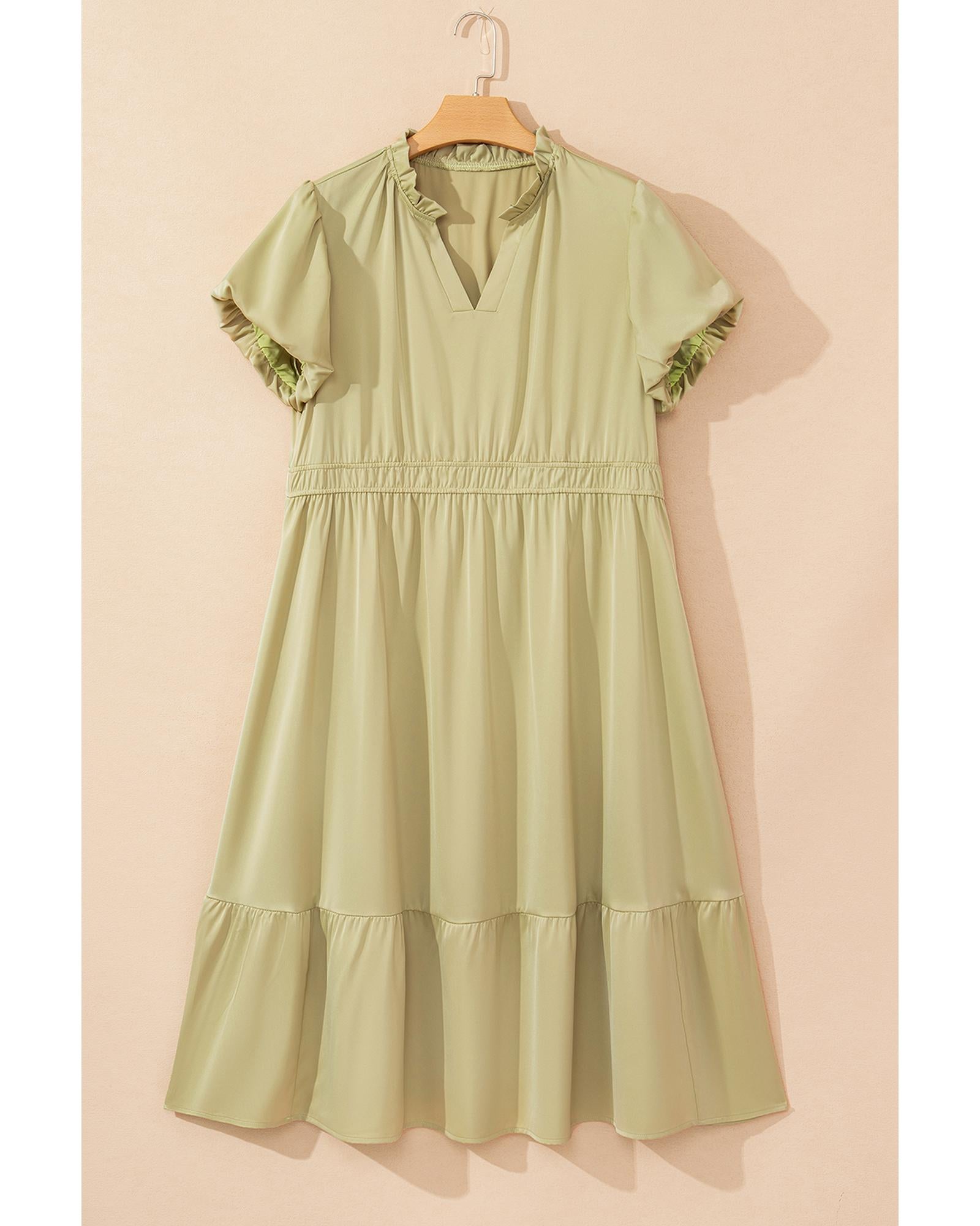 Laurel Green Notched V Neck Puff Sleeve Tiered Plus Size Maxi Dress - 1X 6
