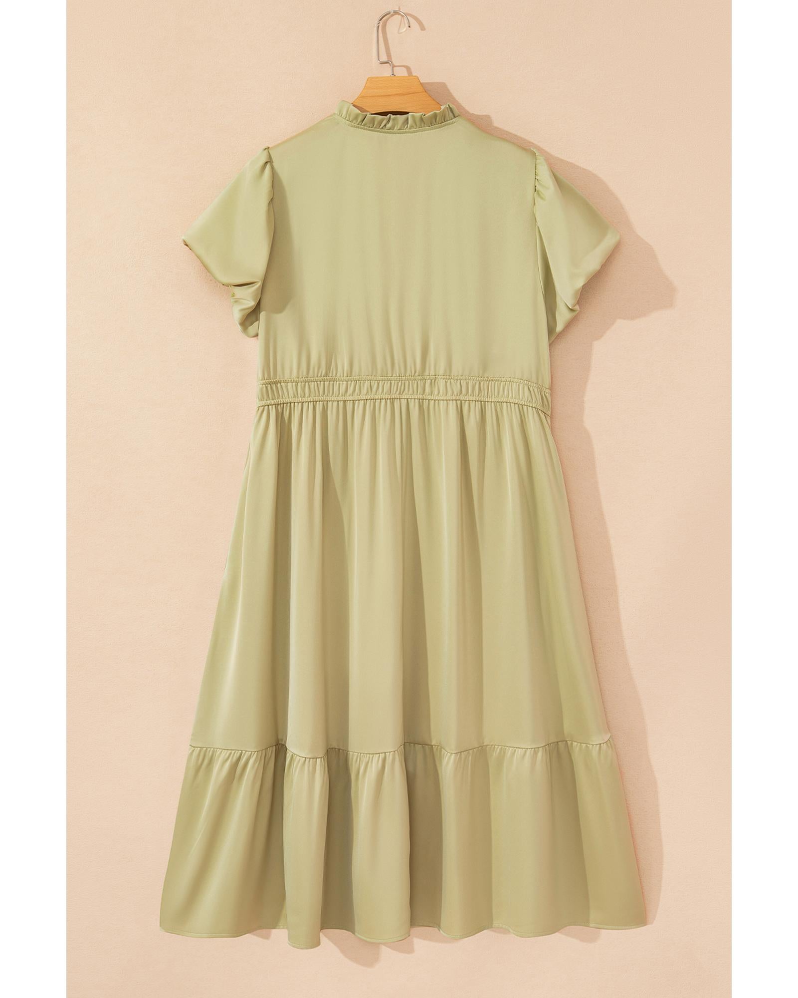 Laurel Green Notched V Neck Puff Sleeve Tiered Plus Size Maxi Dress - 2X 7