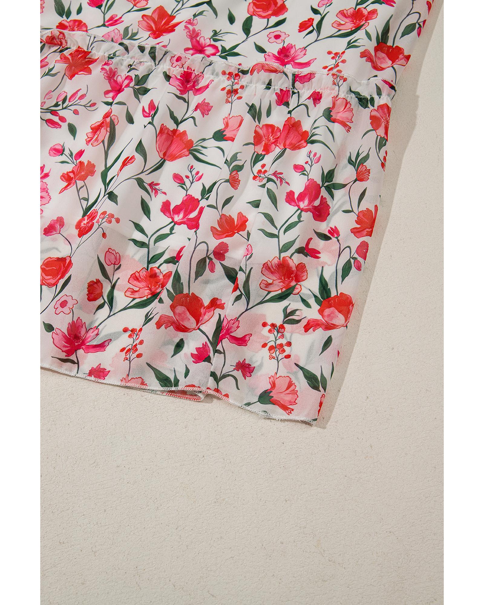 Pink Plus Size Floral Square Neck Puff Sleeve Ruffle Maxi Dress - 2X 6