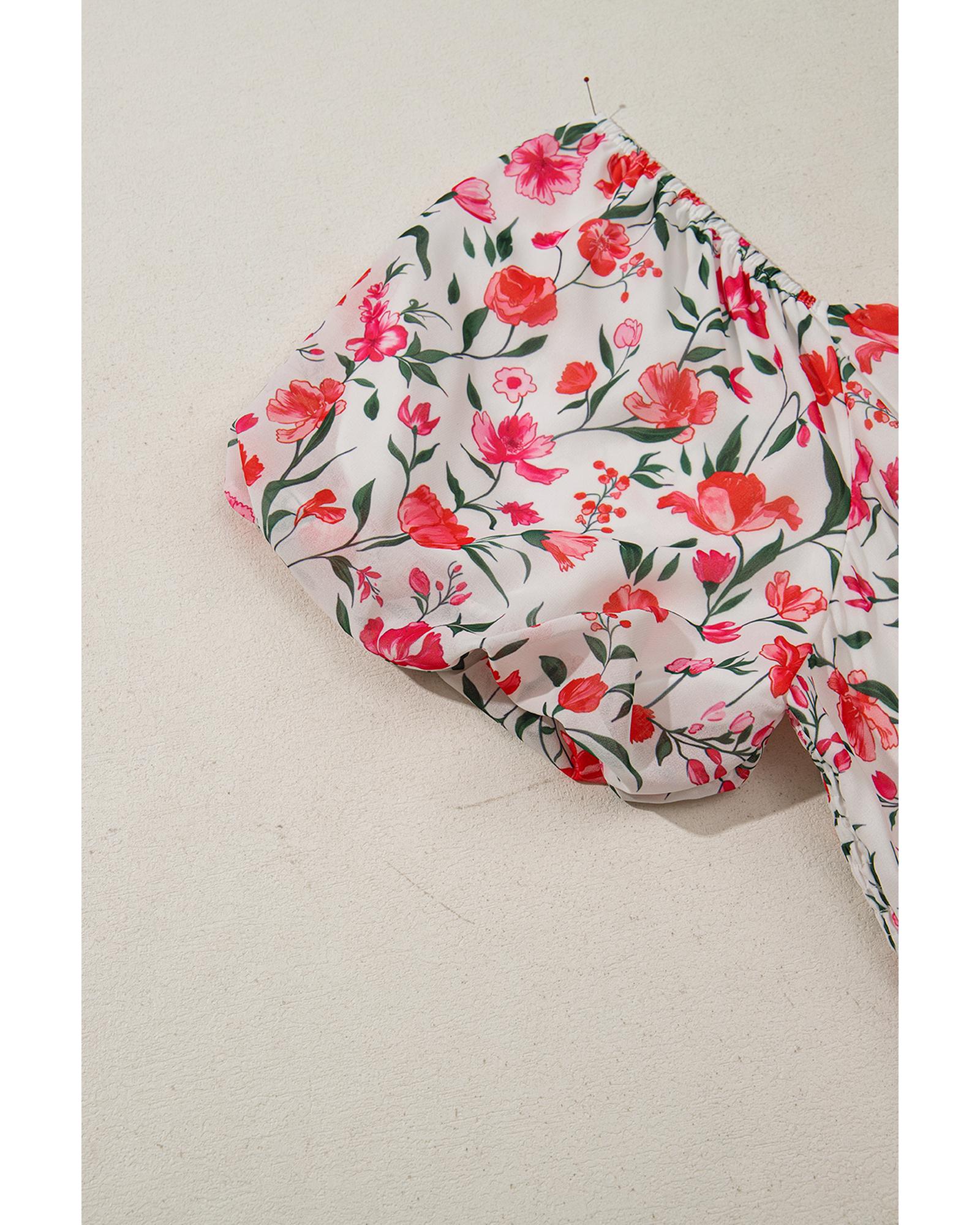 Pink Plus Size Floral Square Neck Puff Sleeve Ruffle Maxi Dress - 4X 7