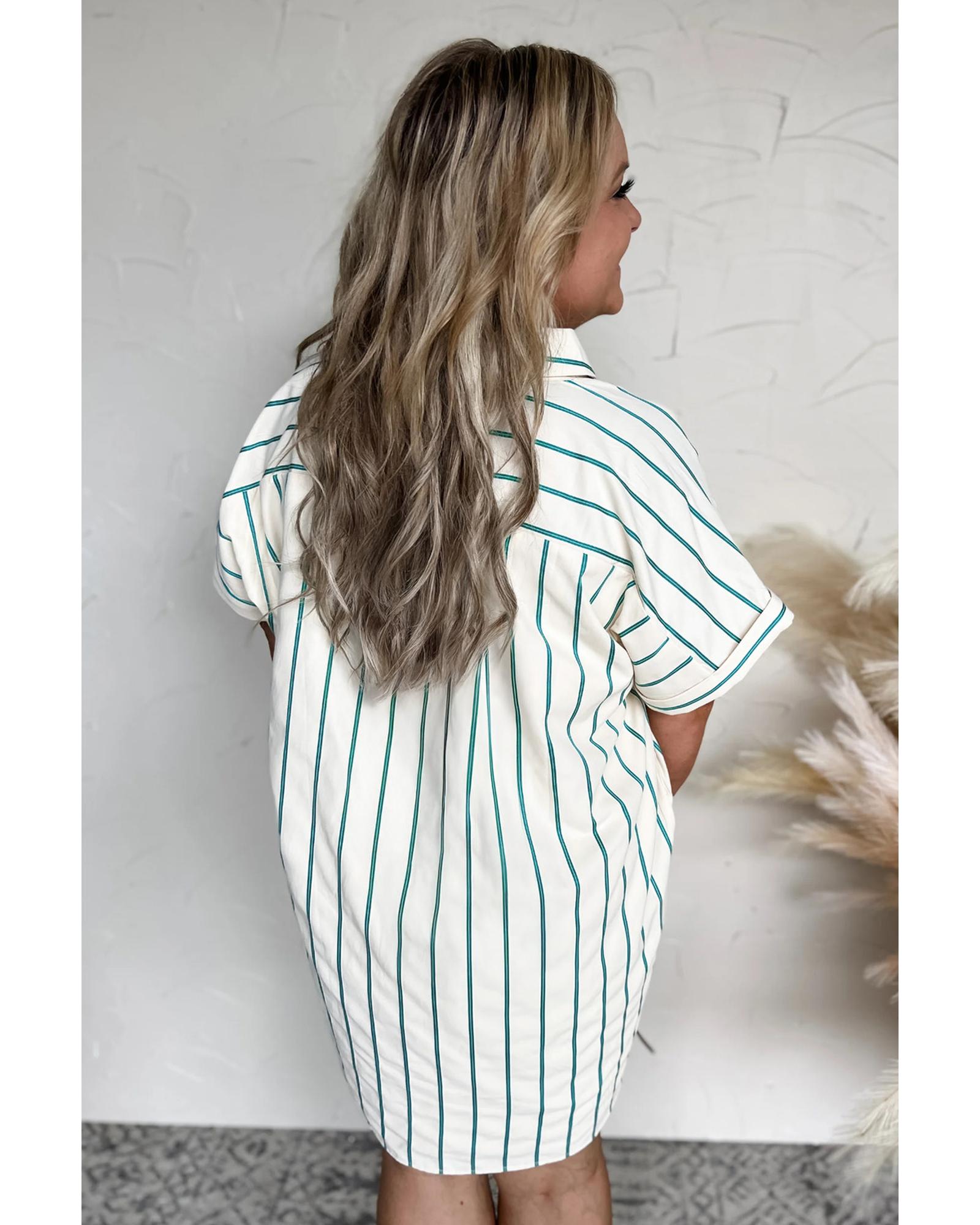 Green Stripe Plus Size St Patricks Day Short Sleeve Buttoned Shirt Dress - 2X 3