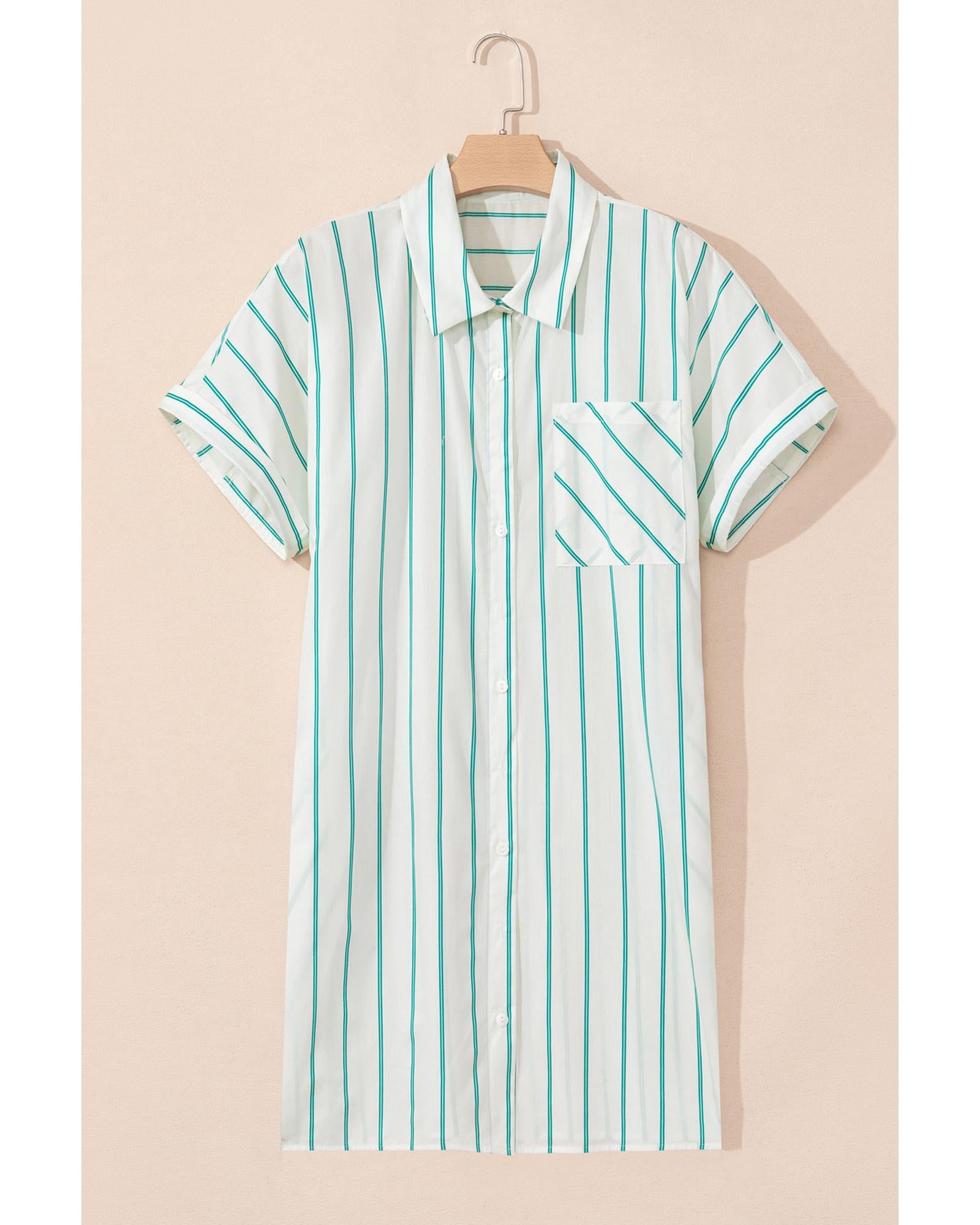 Green Stripe Plus Size St Patricks Day Short Sleeve Buttoned Shirt Dress - 2X 6