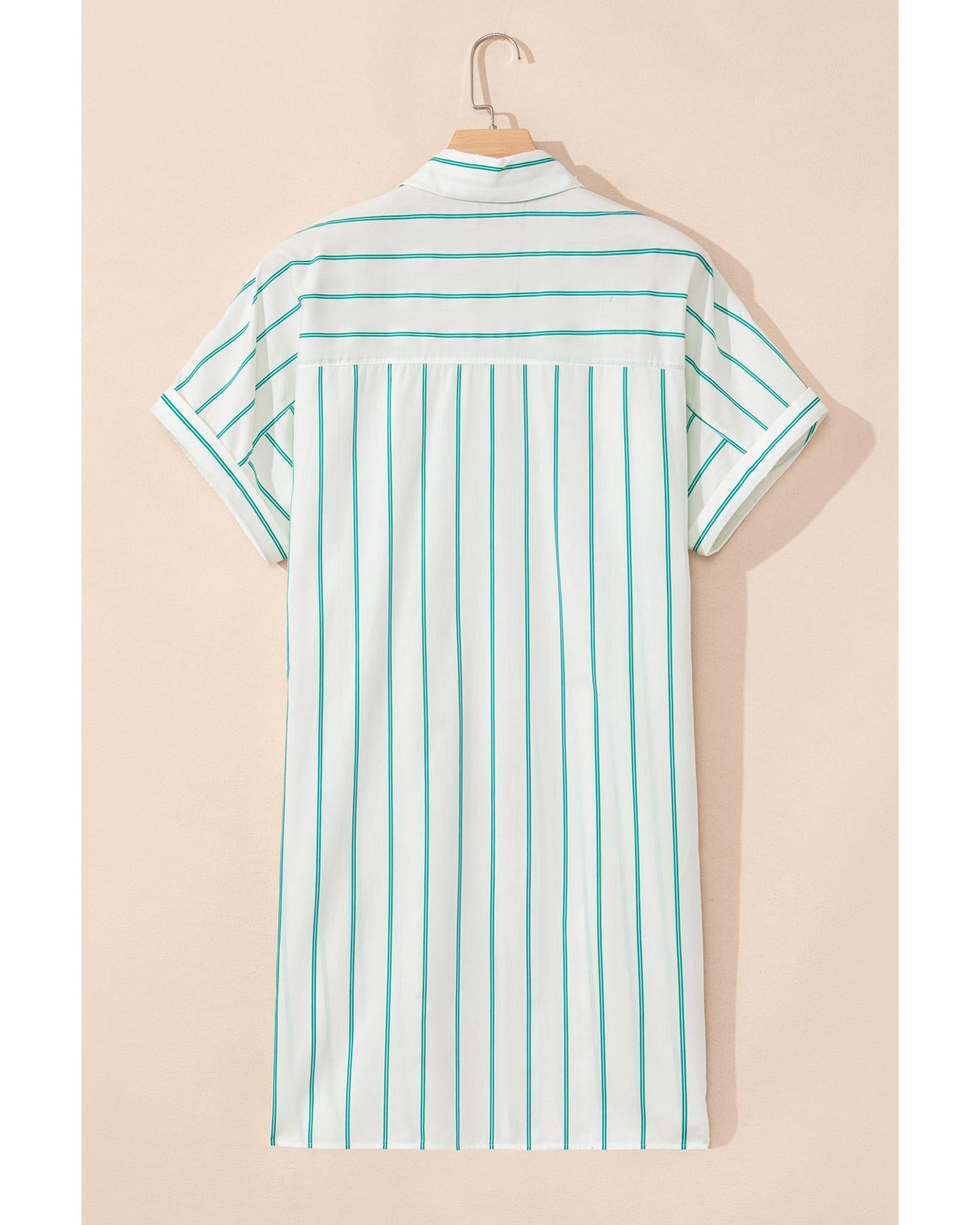 Green Stripe Plus Size St Patricks Day Short Sleeve Buttoned Shirt Dress - 3X 7
