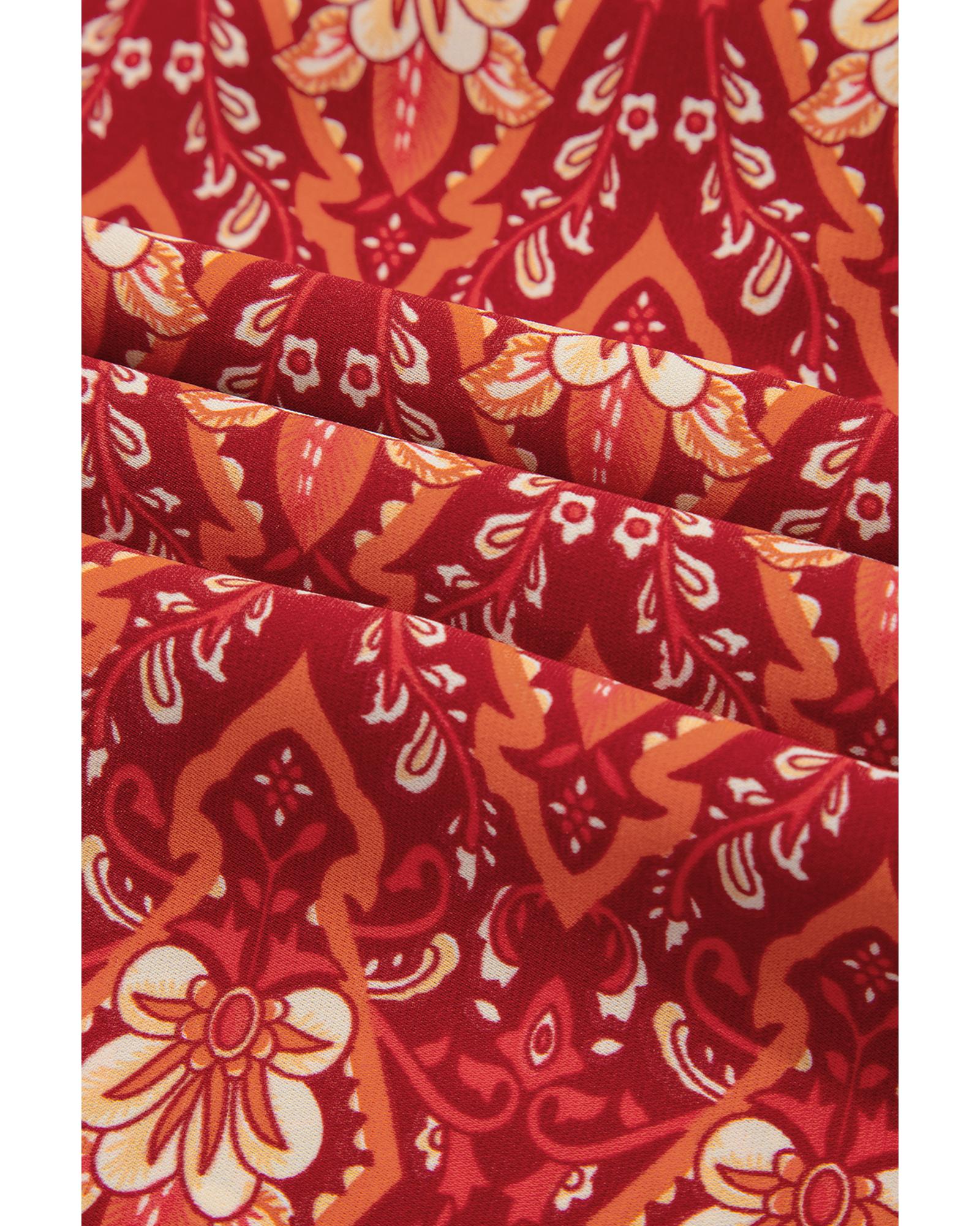 Orange Plus Size Printed Surplice Neck Empire Waist Flowy Mini Dress - 3X 7