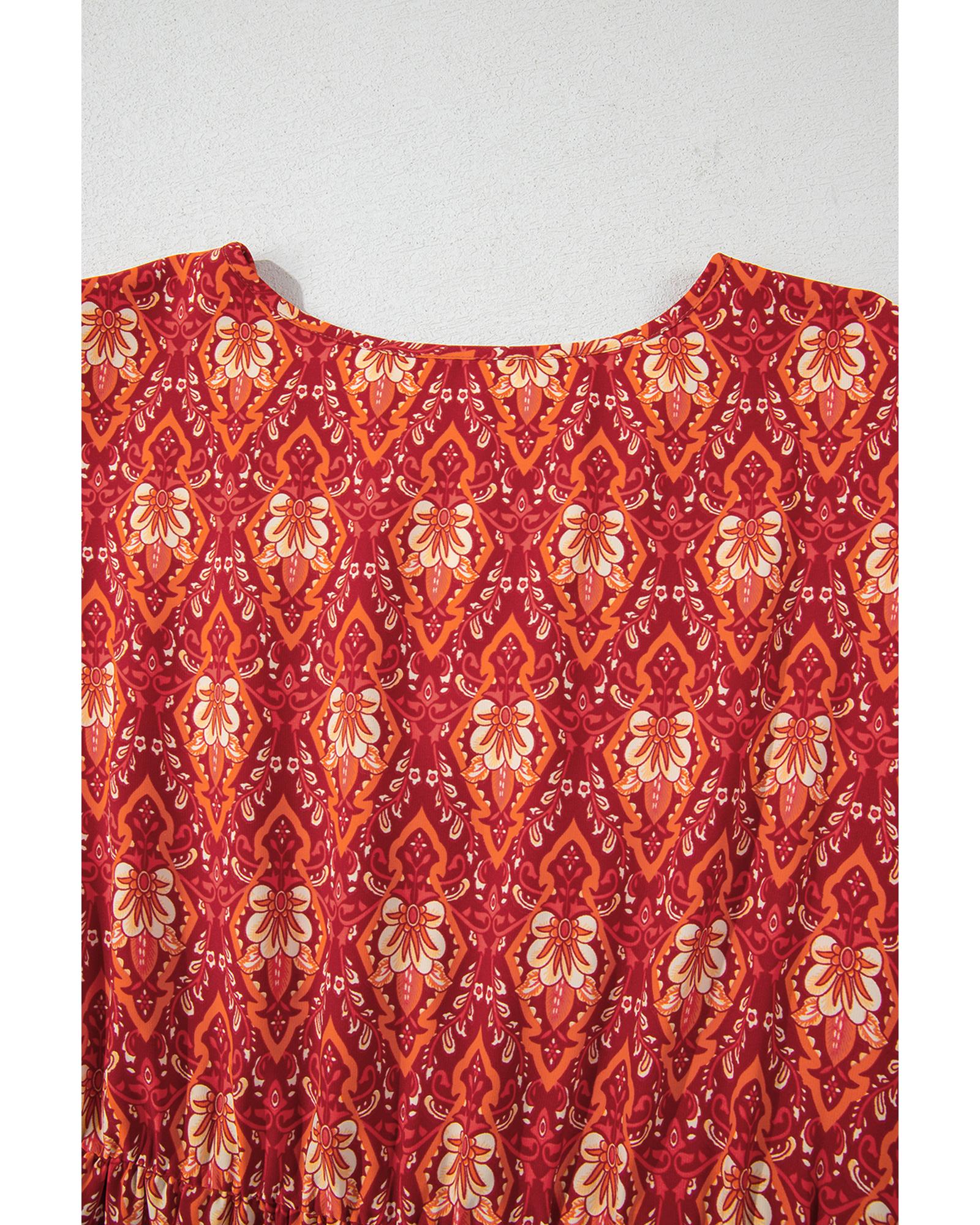 Orange Plus Size Printed Surplice Neck Empire Waist Flowy Mini Dress - 3X 8