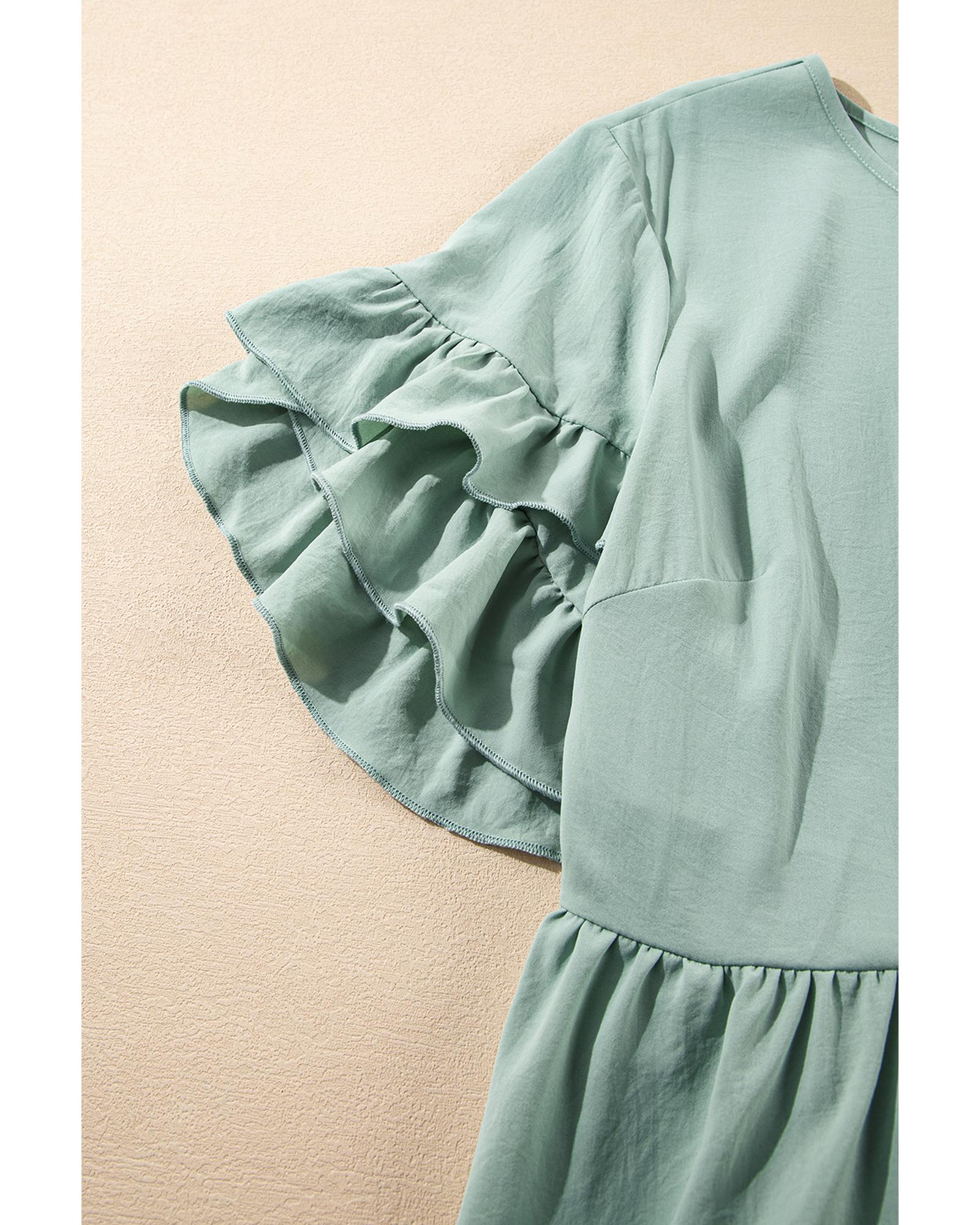 Grass Green Ruffle Trim Short Sleeve Plus Size Flared Mini Dress - 1X 8