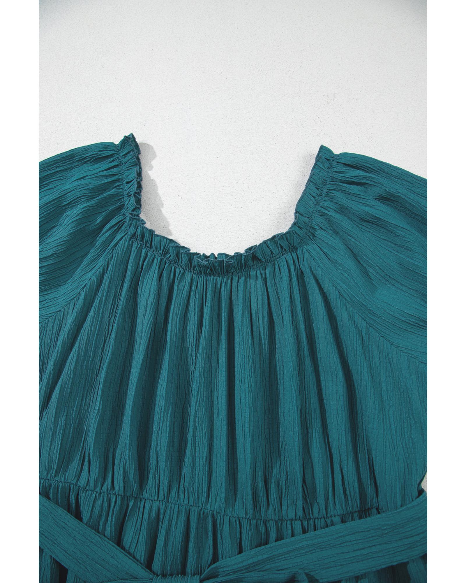 Skobeloff Frilled U Neck Puff Sleeve Belted Ruffle Hem Plus Size Midi Dress - 2X 3