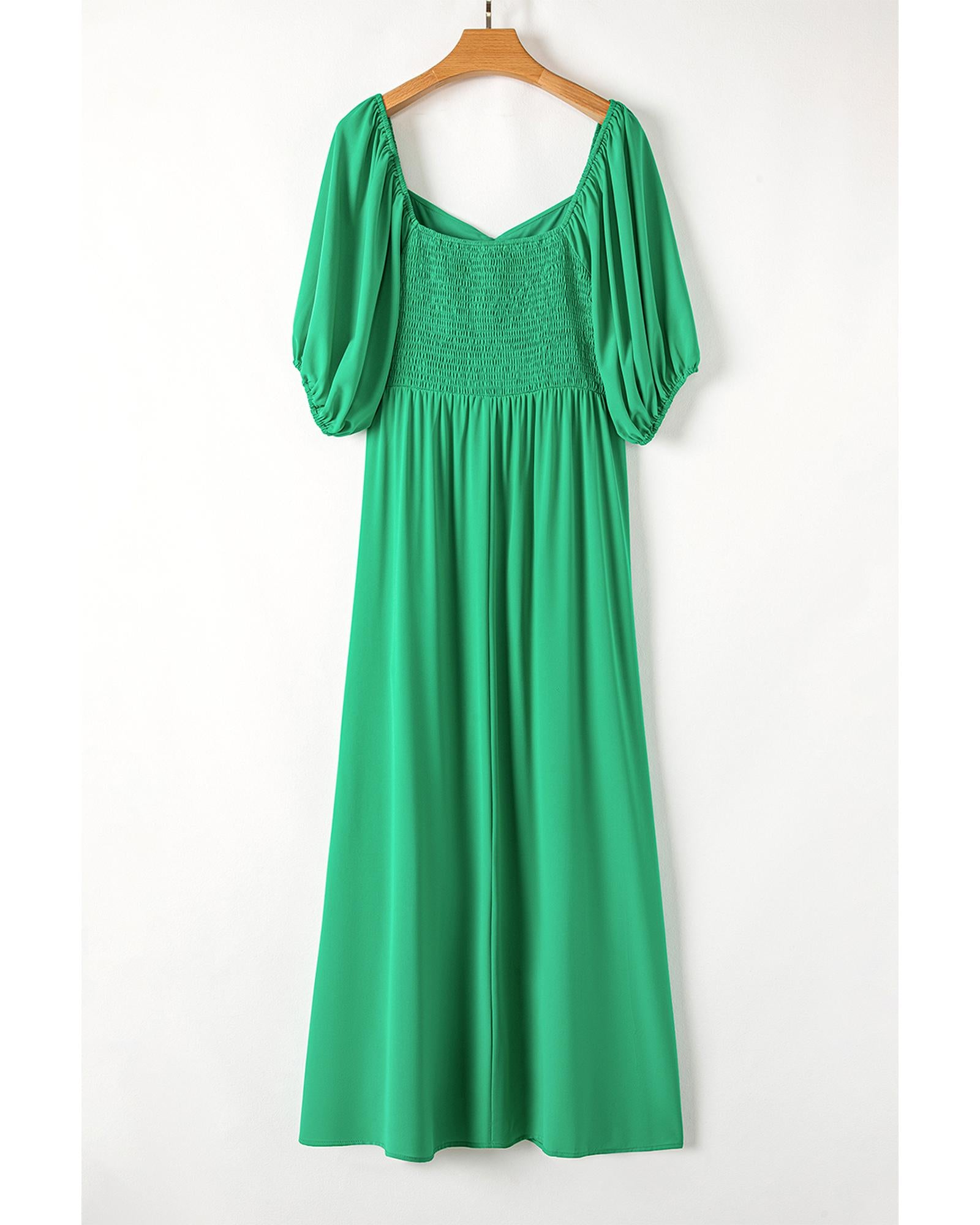 Bright Green Ruched Front Puff Sleeve Plus Size Long Dress - 3X 8