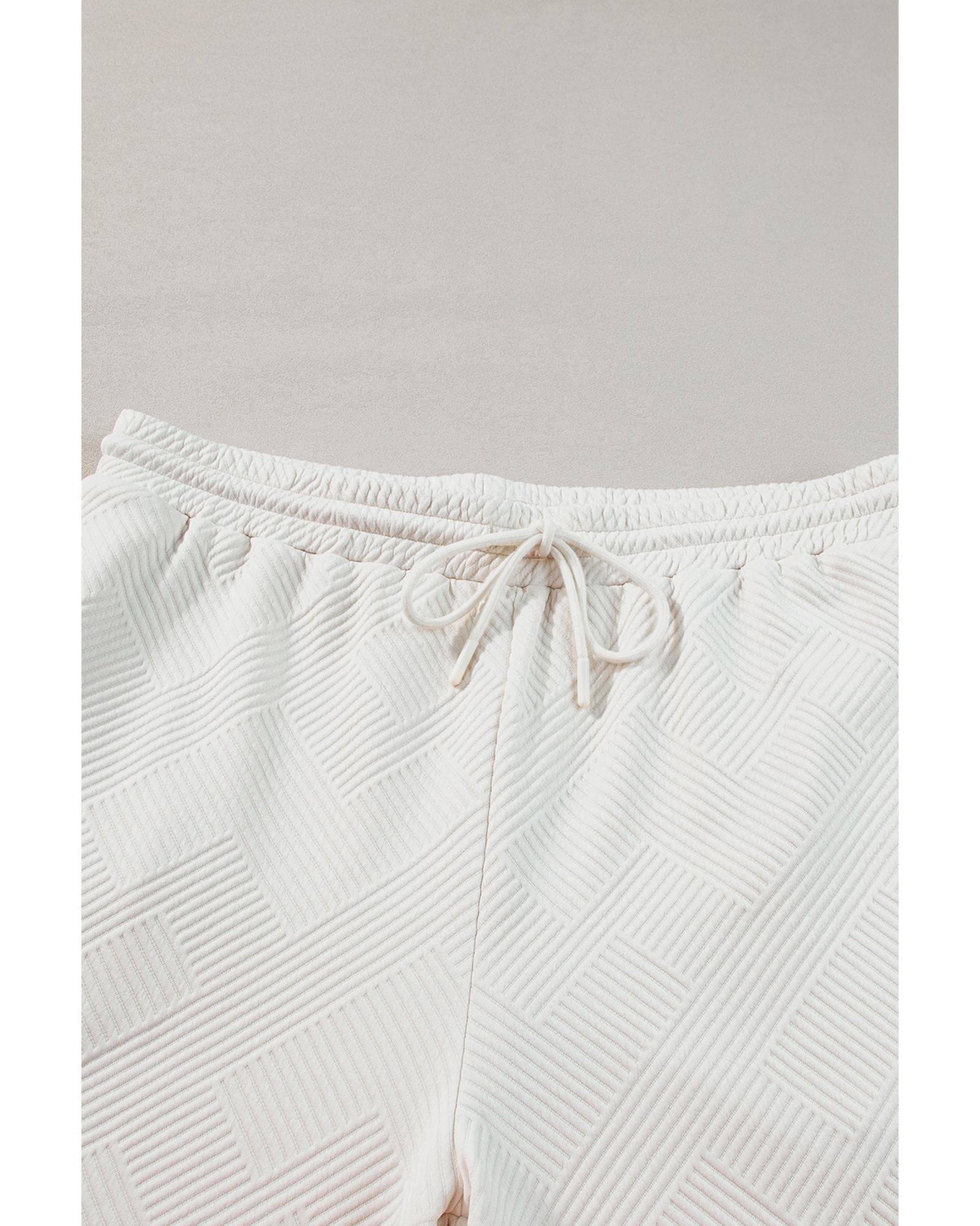 Beige Plus Size Textured Collared Top and Pants Set - 1X 4