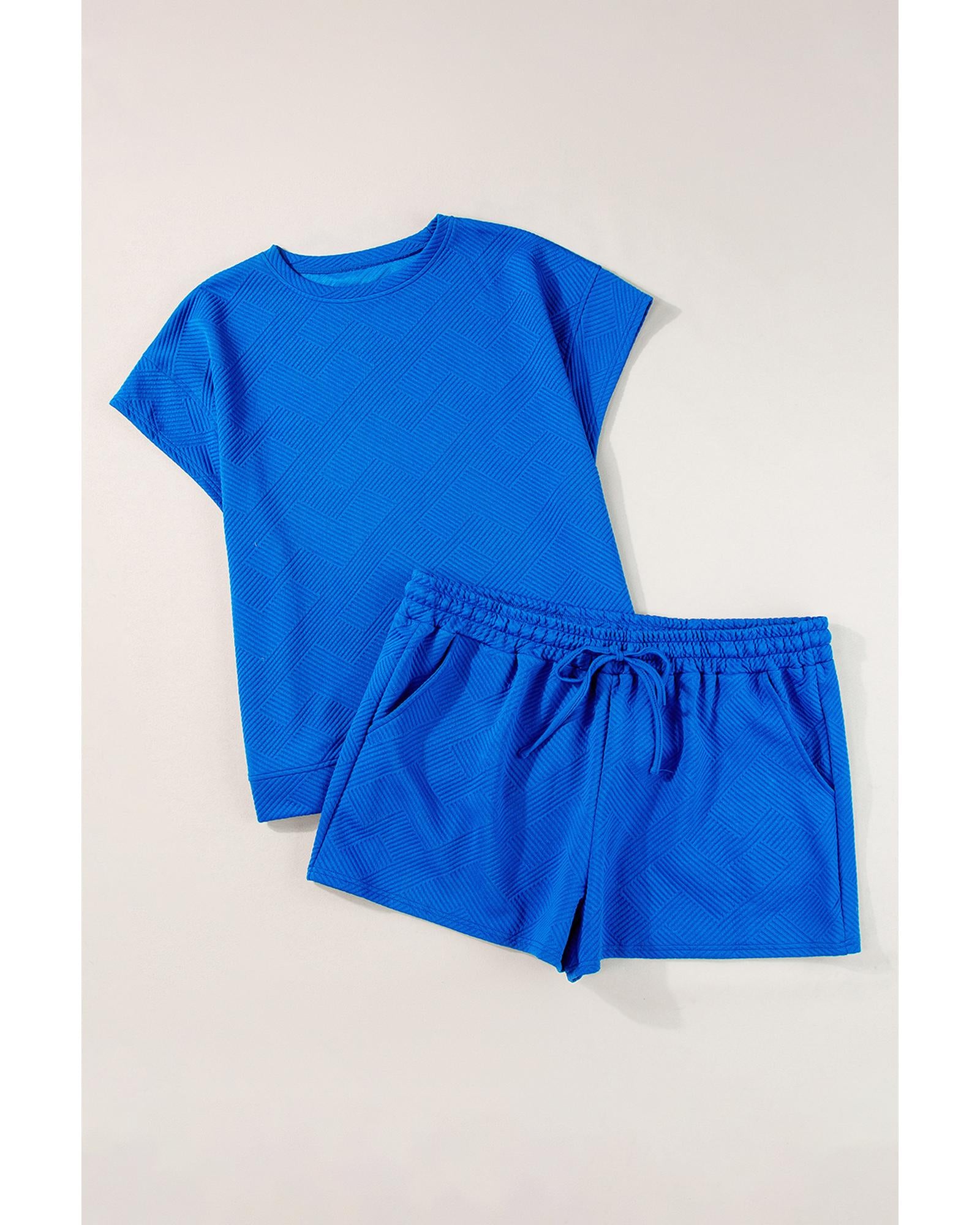 Dark Blue Plus Size Fashion Textured Short 2pcs Outfit - 1X 4