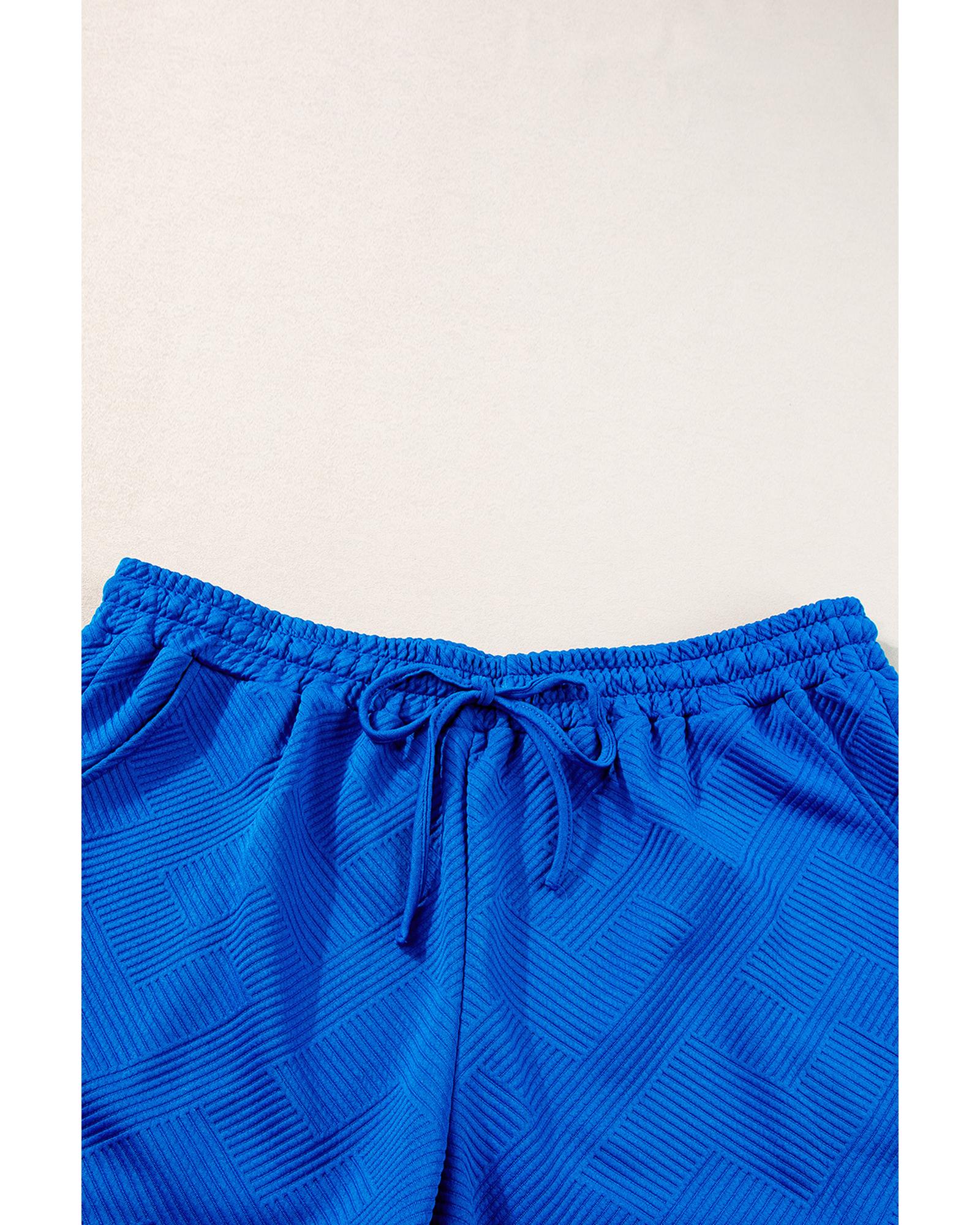 Dark Blue Plus Size Fashion Textured Short 2pcs Outfit - 1X 6
