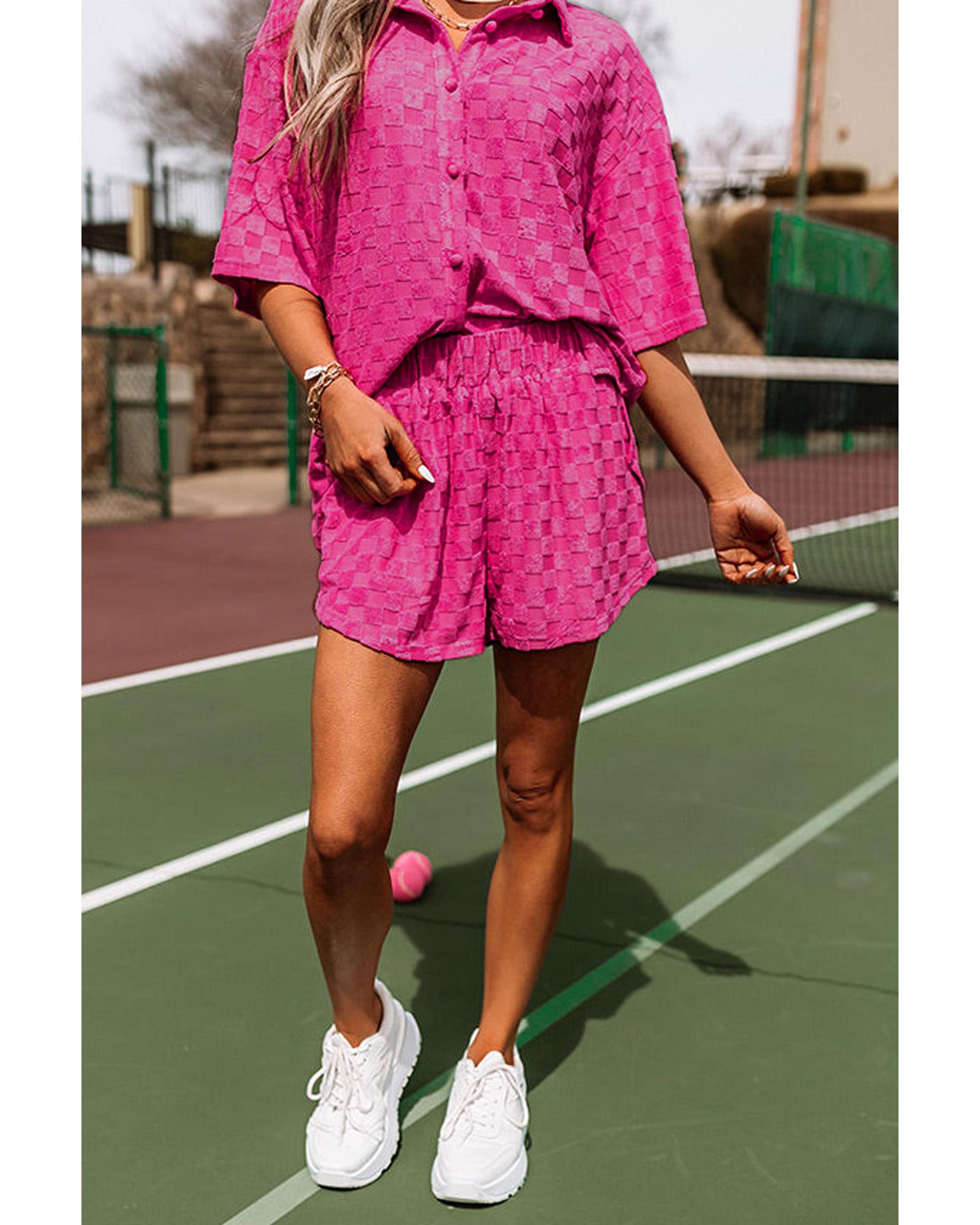 Peach Blossom Plus Size Checkered Terry Knit Short 2pcs Outfit - 2X 3