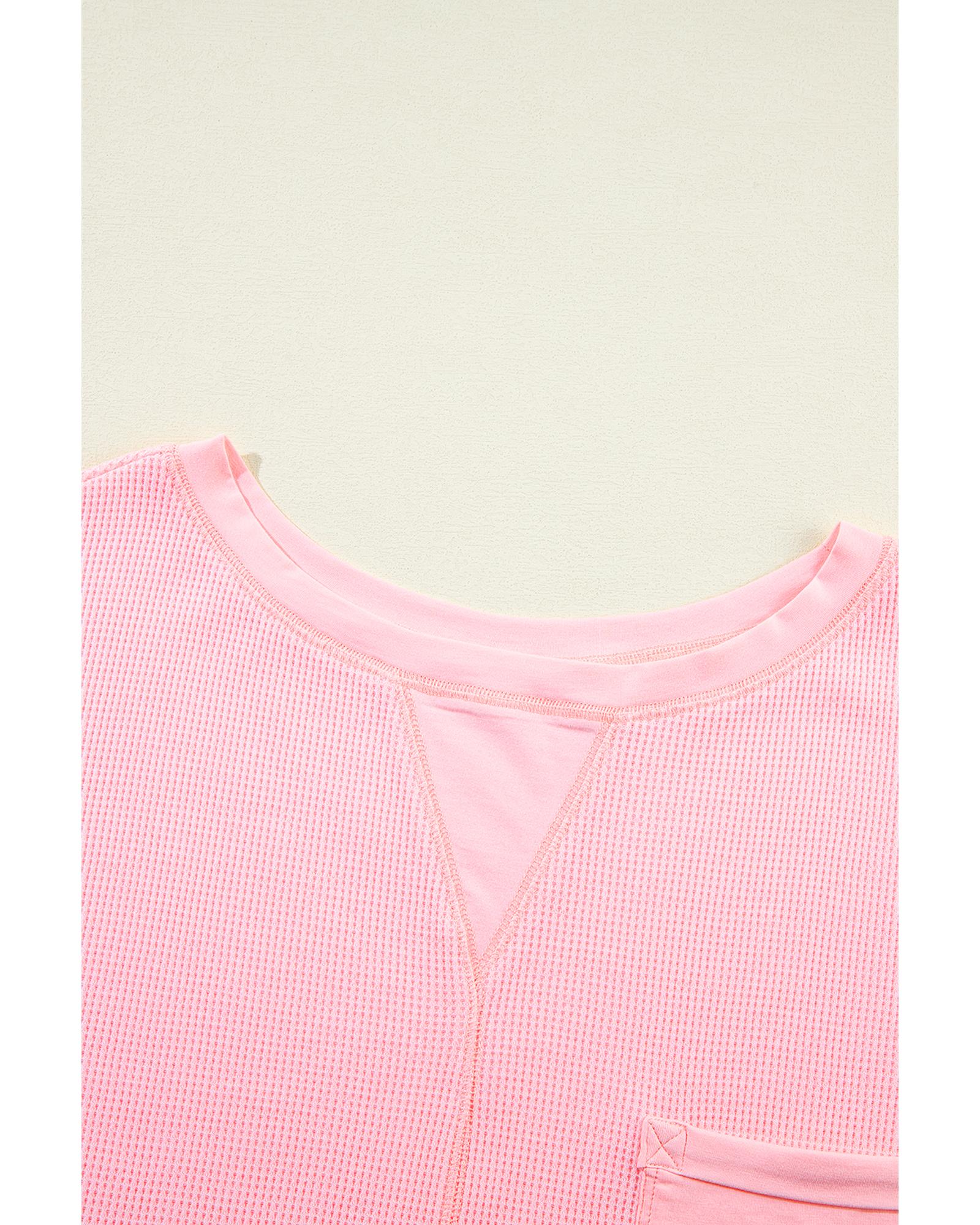 Pink Plus Size Ribbed Exposed Seam Tee and Shorts Set - 3X 5