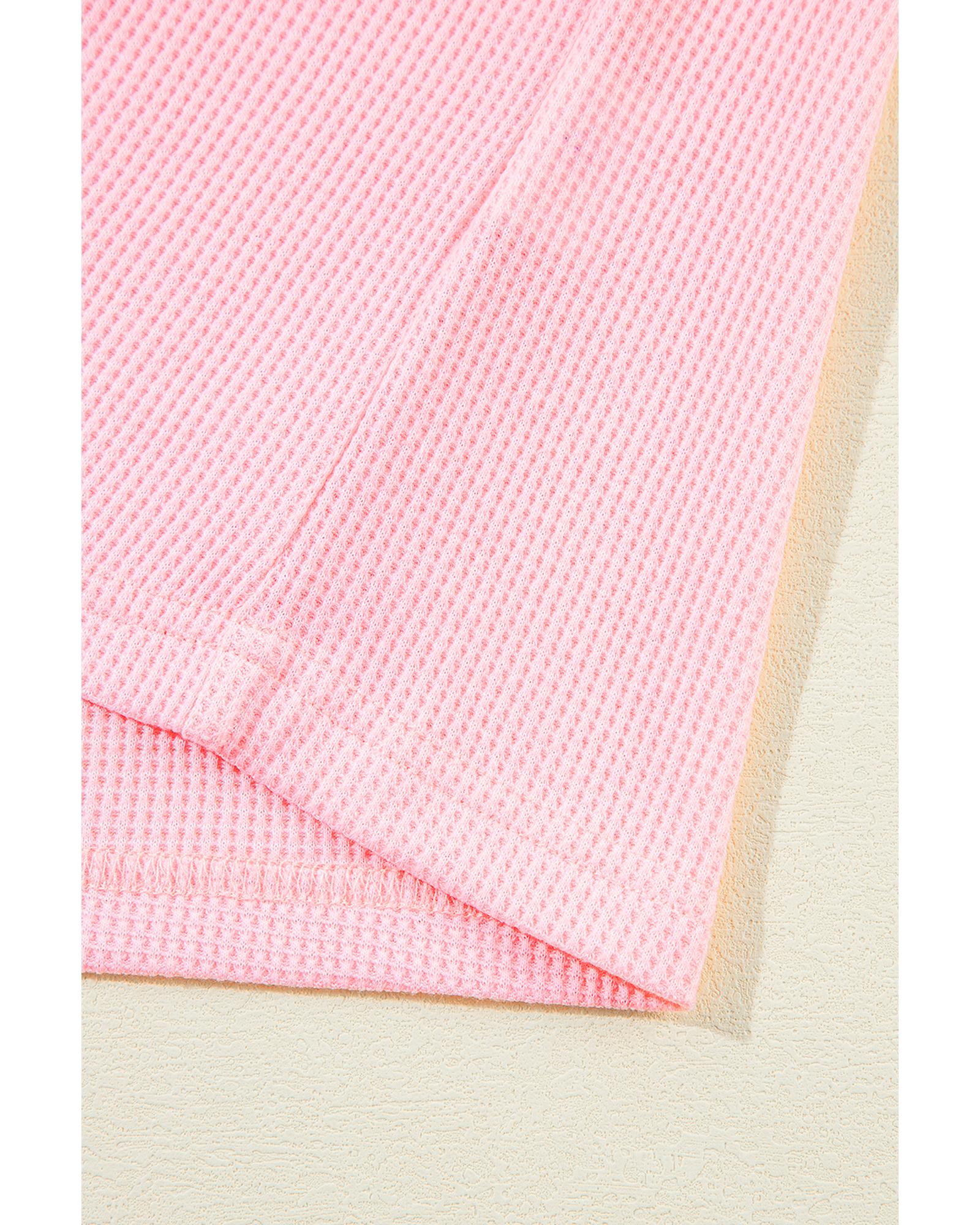 Pink Plus Size Ribbed Exposed Seam Tee and Shorts Set - 3X 6