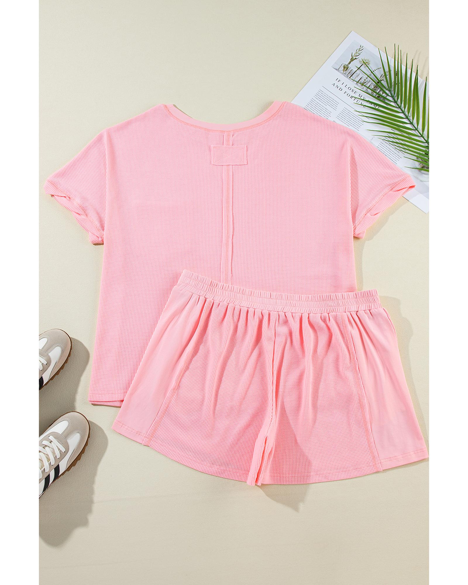 Pink Plus Size Ribbed Exposed Seam Tee and Shorts Set - 3X 7