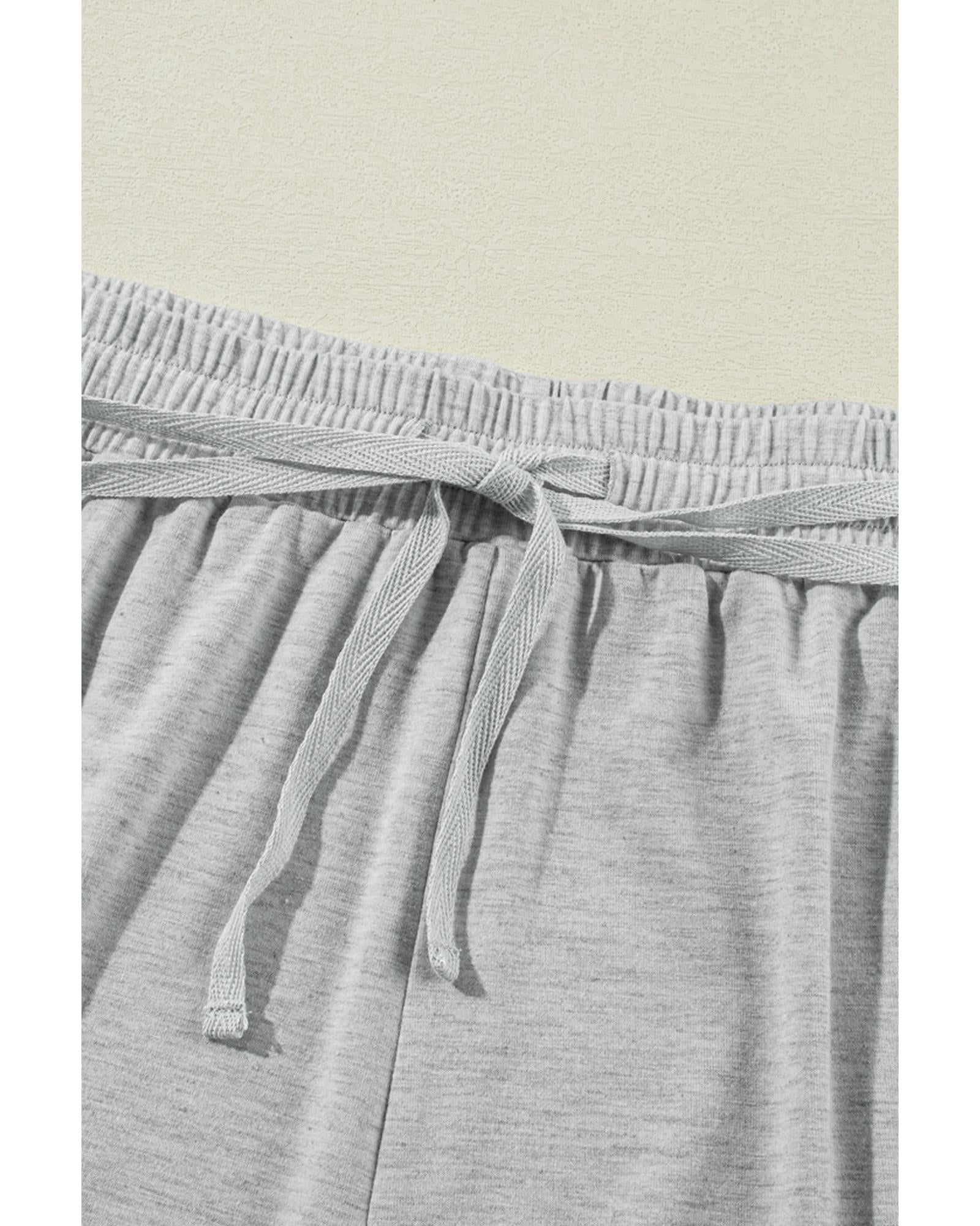 Gray Contrast Stitching Cuffed Sleeve Plus Shorts Set - 1X 5