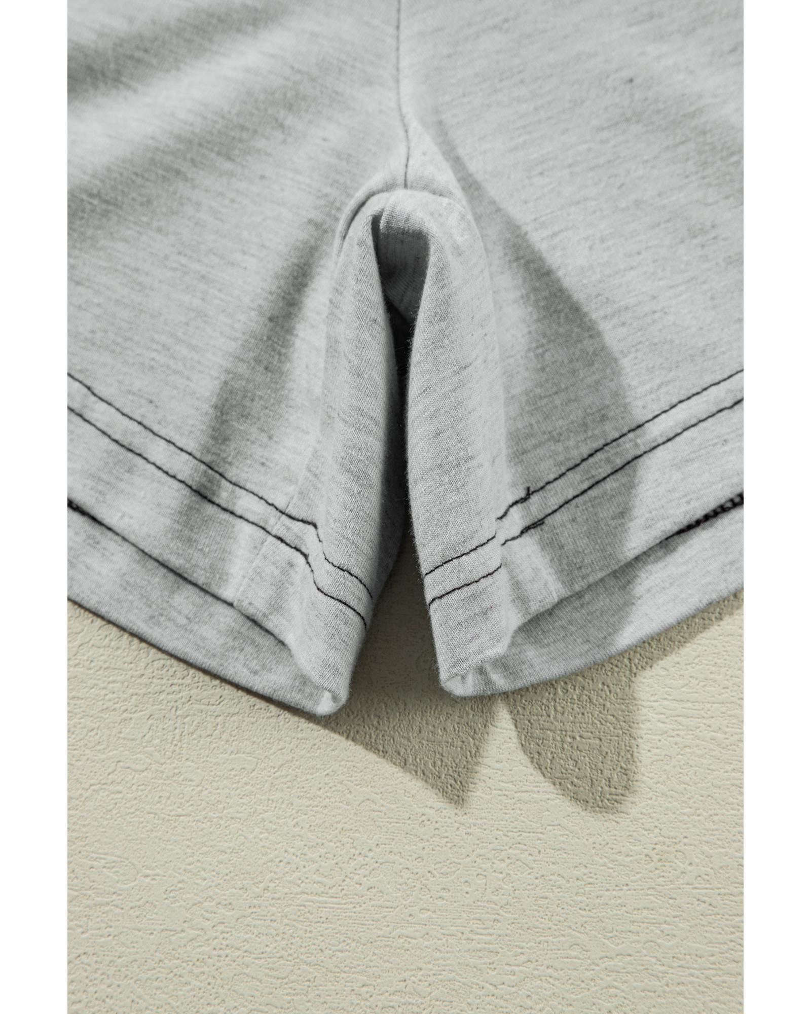 Gray Contrast Stitching Cuffed Sleeve Plus Shorts Set - 1X 6