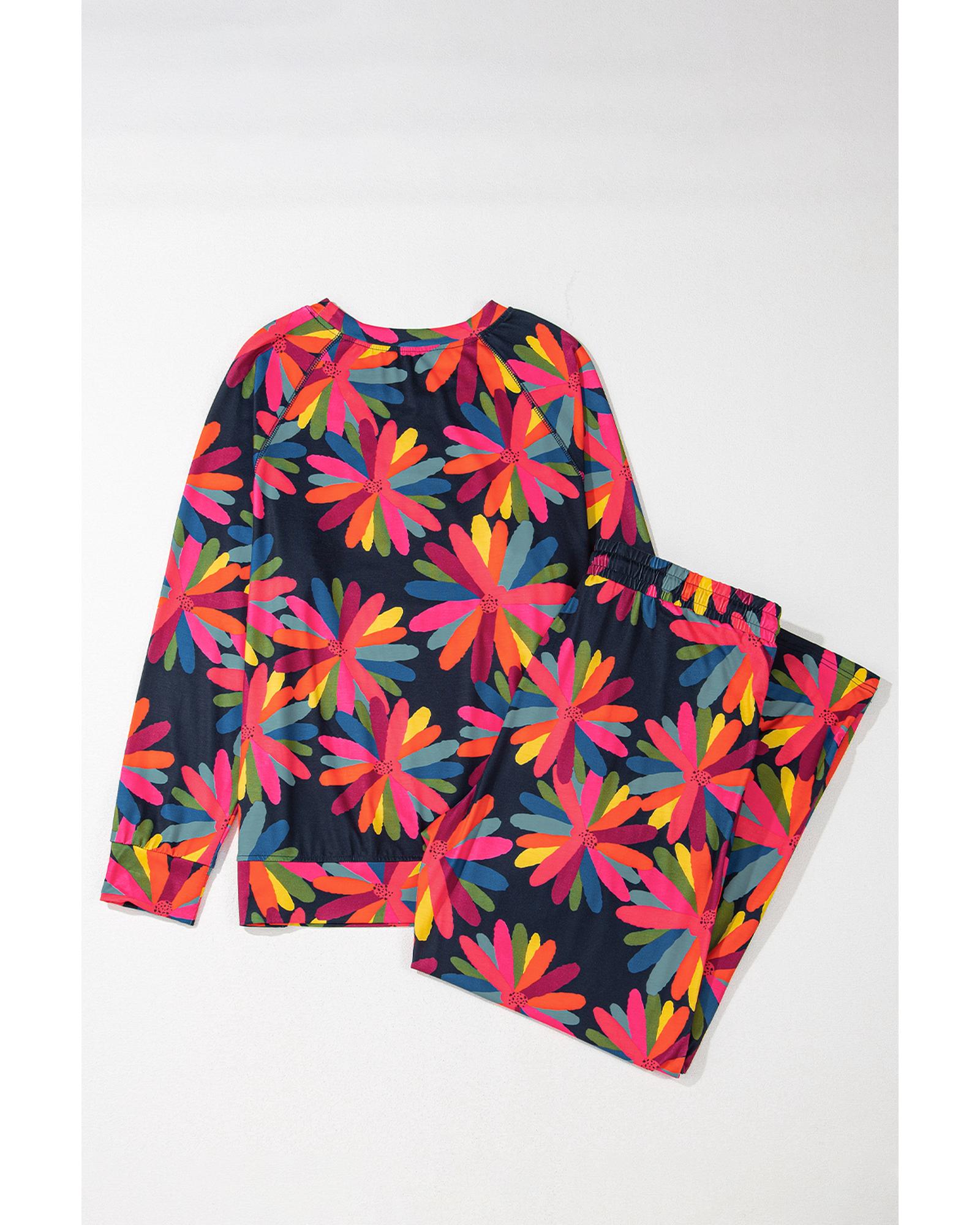 Black Plus Size Printed Long Sleeve and Pants Lounge Set - 3X 5