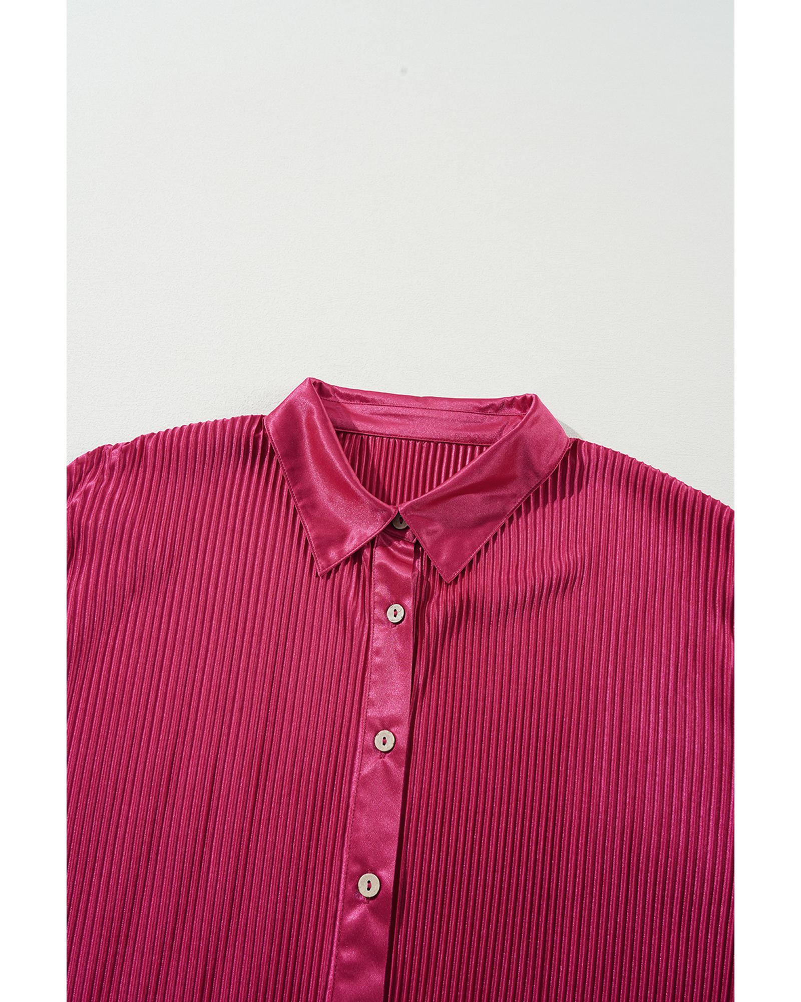 Rose Red Plus Size Ribbed Long Sleeve Shirt and Pants Pajama Set - 3X 5