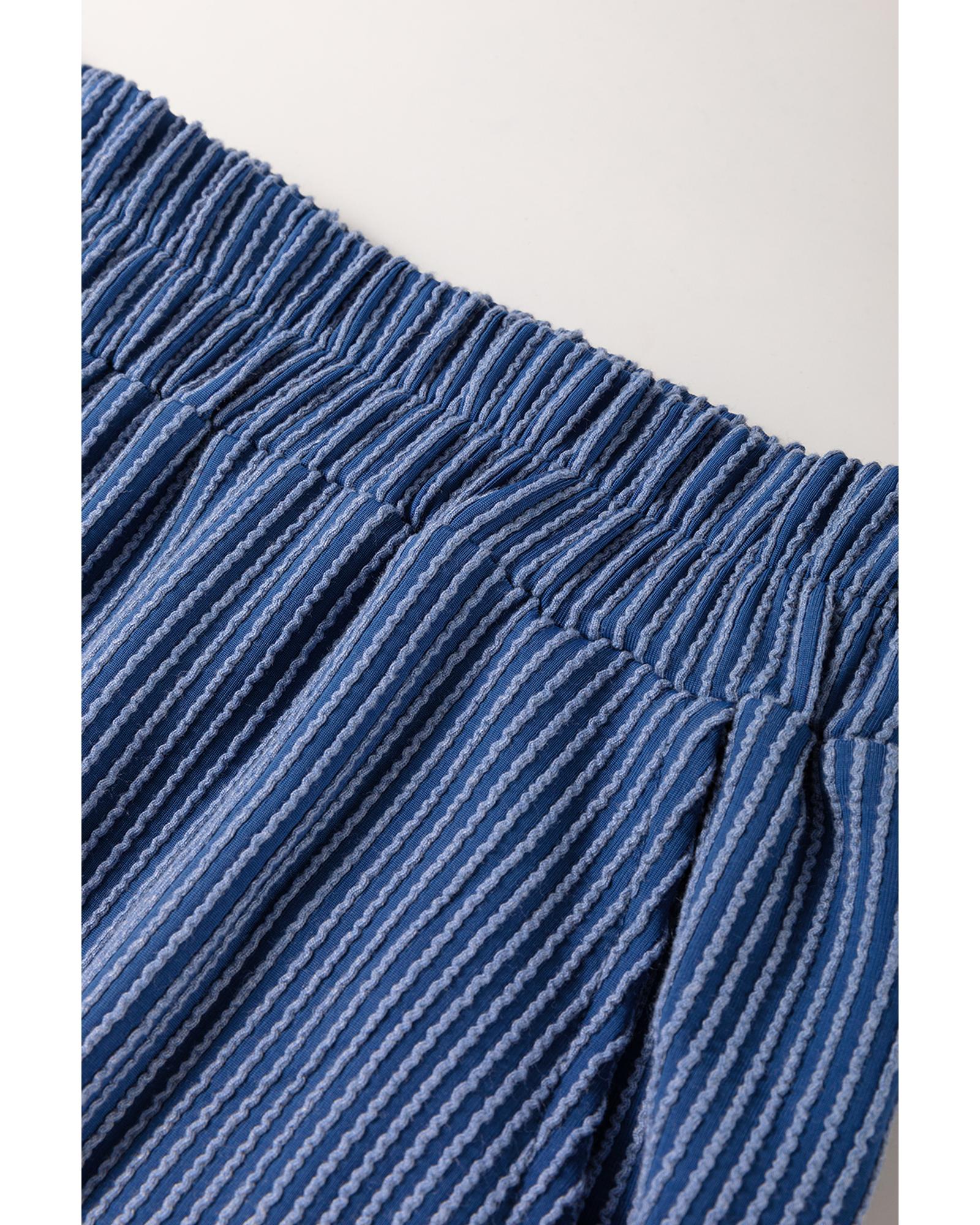 Sail Blue Ribbed V Neck Tee and Pants Plus Size Set - 1X 3