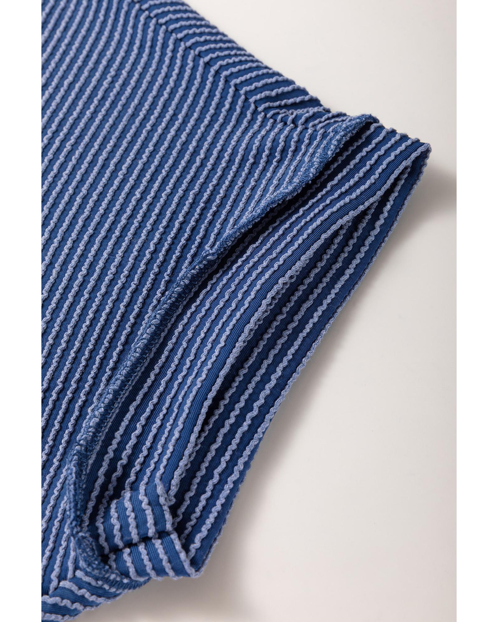 Sail Blue Ribbed V Neck Tee and Pants Plus Size Set - 1X 4