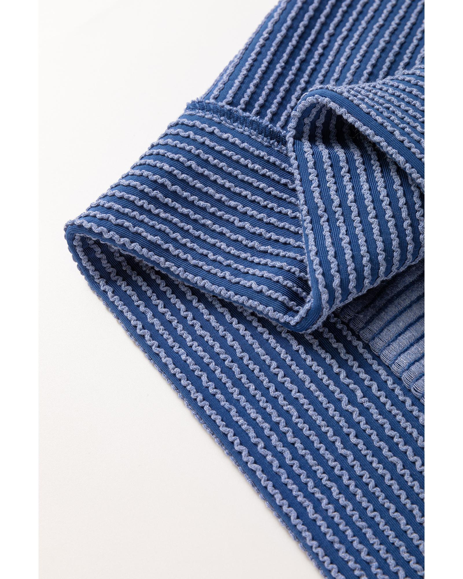 Sail Blue Ribbed V Neck Tee and Pants Plus Size Set - 1X 7