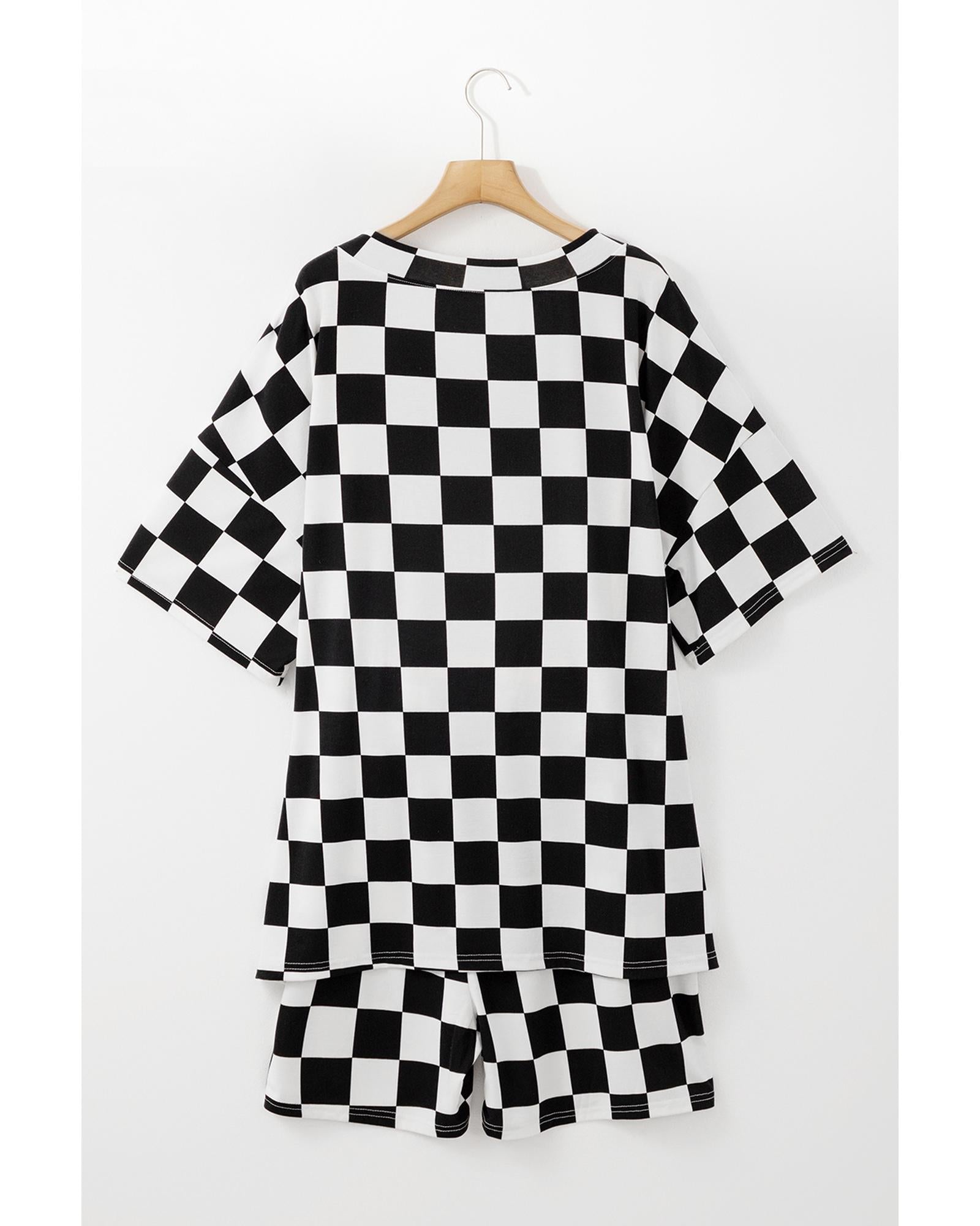 Black Checkered Pattern Tee and Shorts Plus Size Two Piece Set - 3X 7