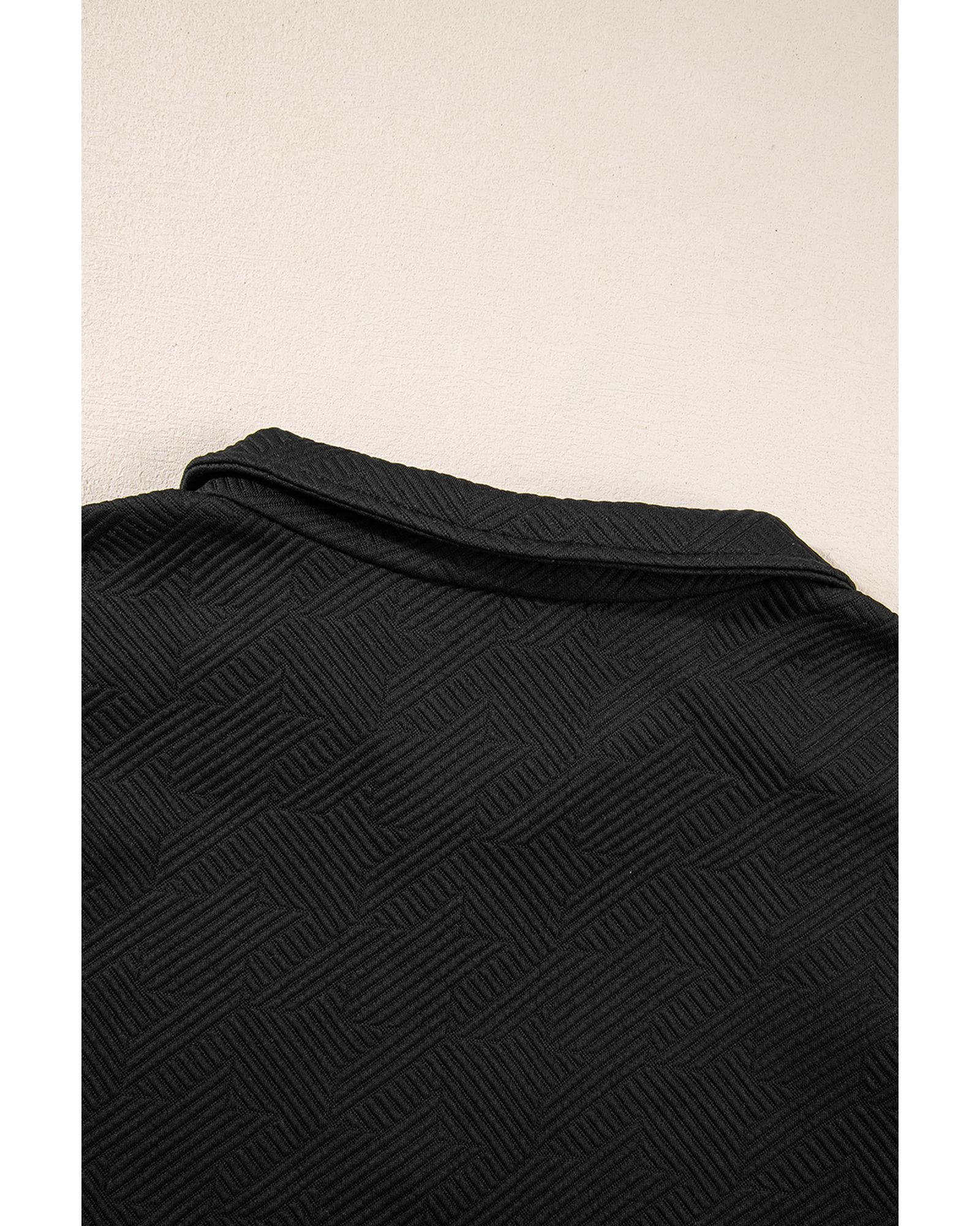 Black Plus Ruffled Sleeve Quarter Zip Top Wide Leg Pants Set - 1X 5