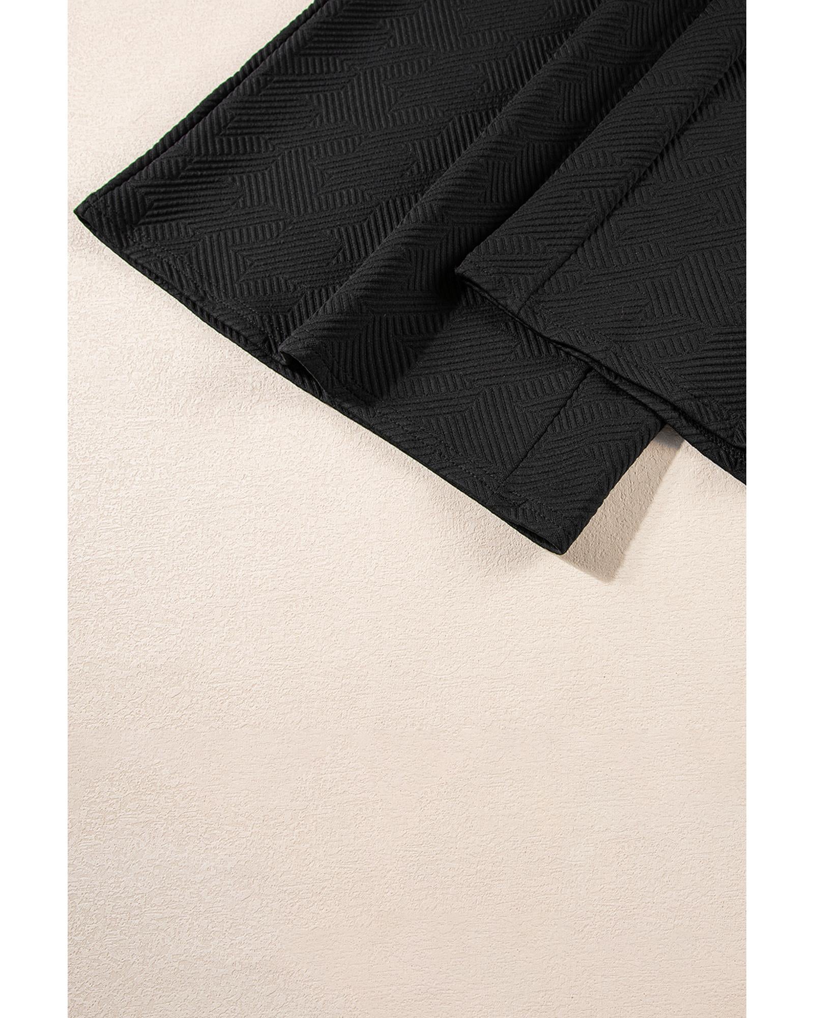 Black Plus Ruffled Sleeve Quarter Zip Top Wide Leg Pants Set - 1X 7