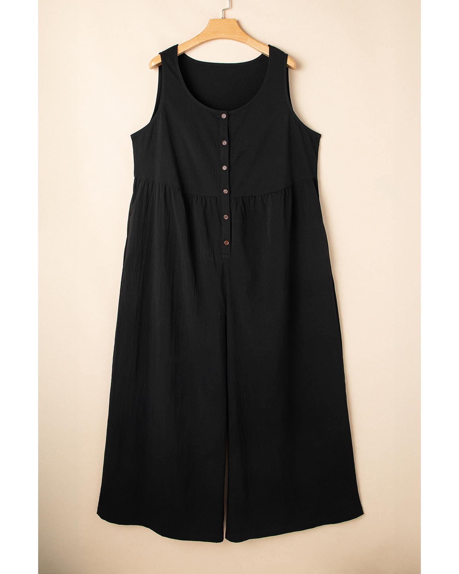 Black Plus Size Sleeveless Button Front Loose Jumpsuit - 4X 8