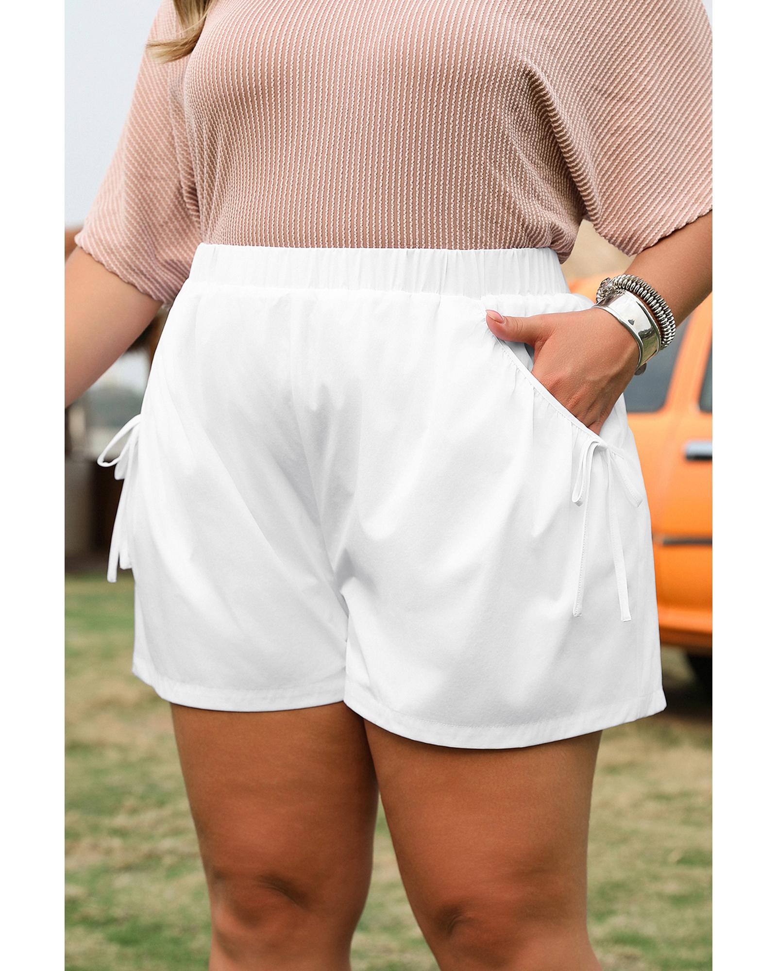 White Bow Decor Pockets Plus Size Shorts - 2X 3
