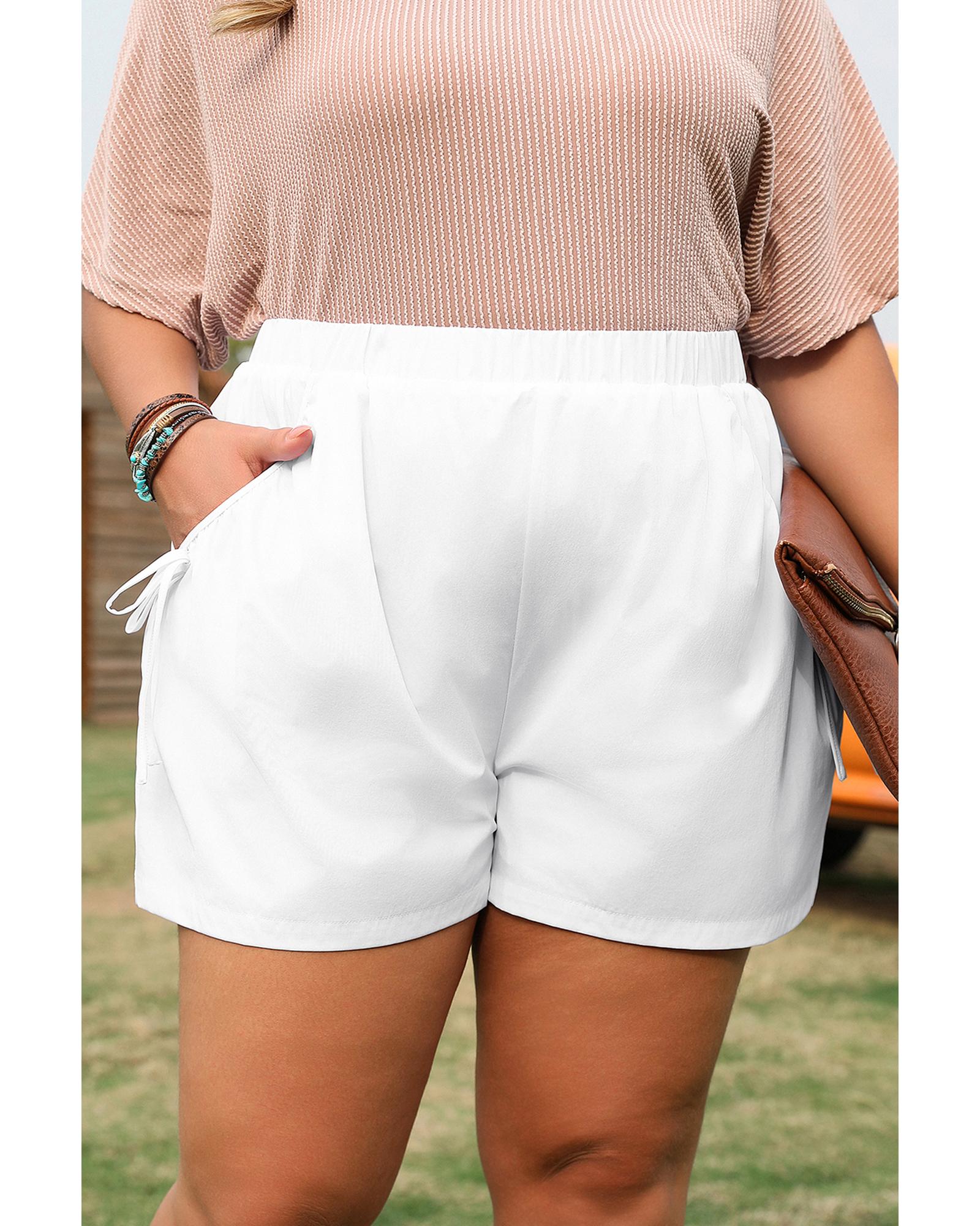 White Bow Decor Pockets Plus Size Shorts - 2X 4