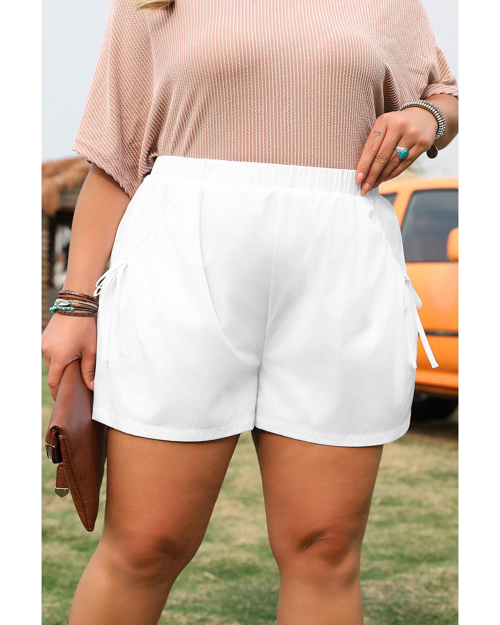 White Bow Decor Pockets Plus Size Shorts - 2X 5