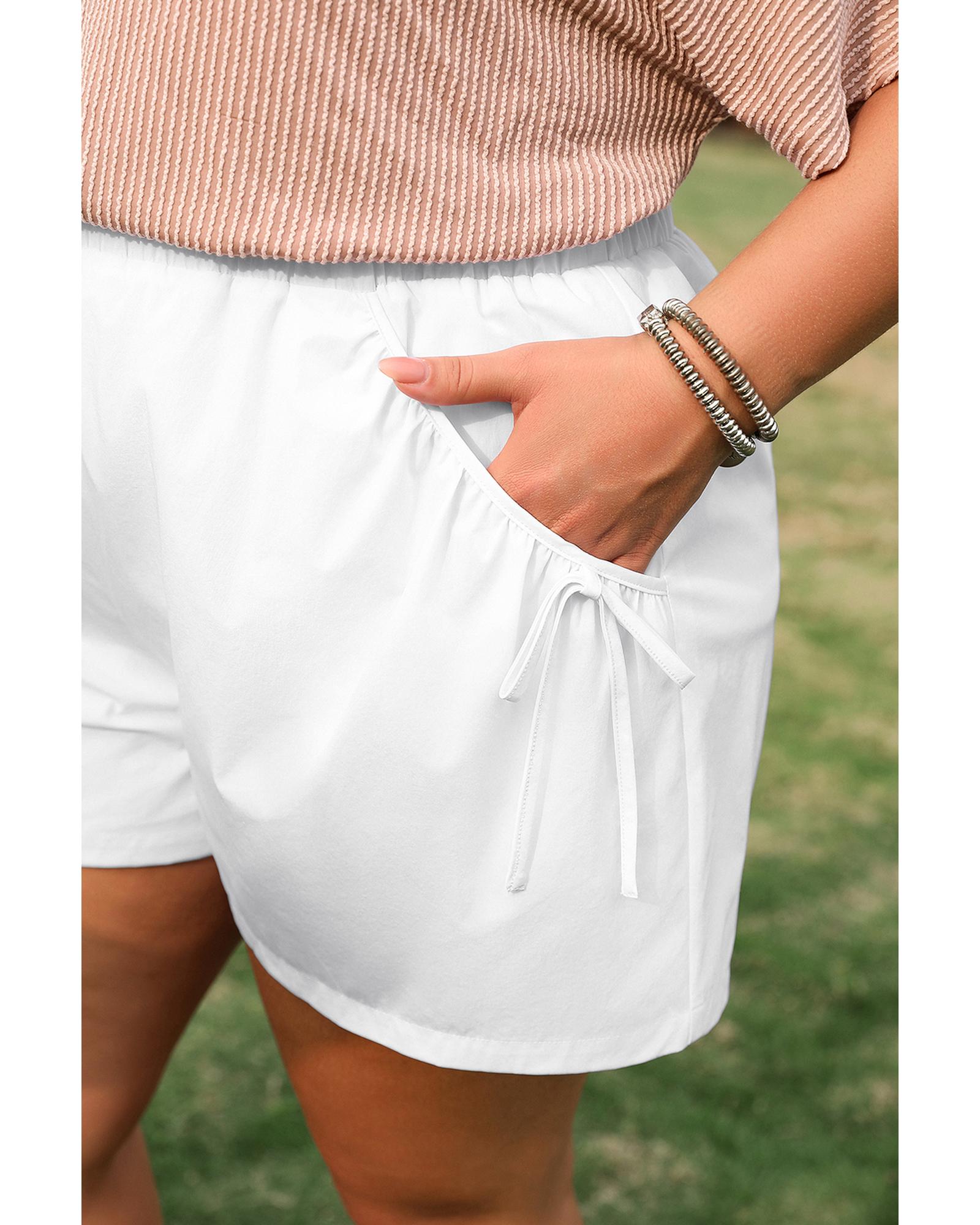 White Bow Decor Pockets Plus Size Shorts - 2X 7