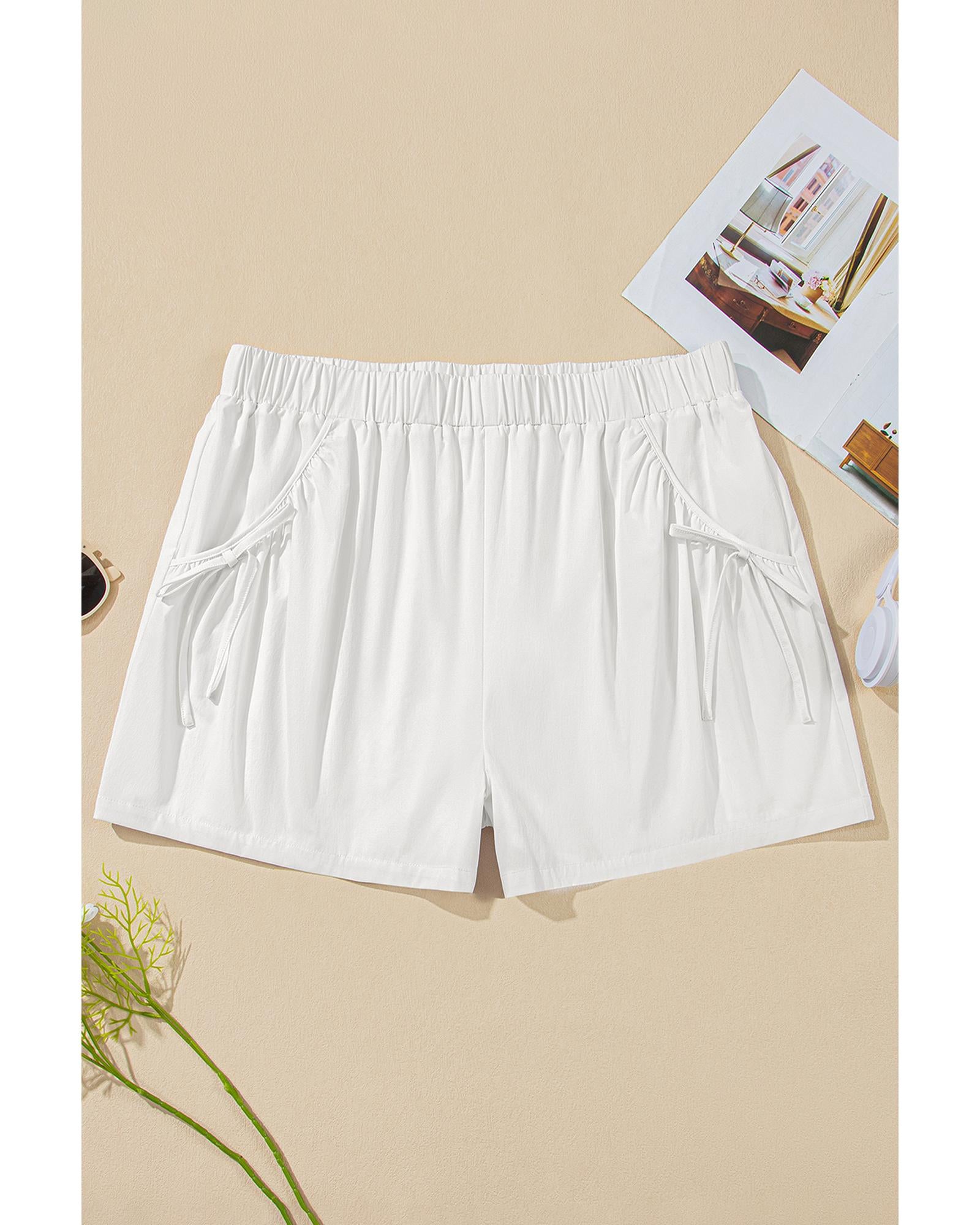 White Bow Decor Pockets Plus Size Shorts - 2X 8