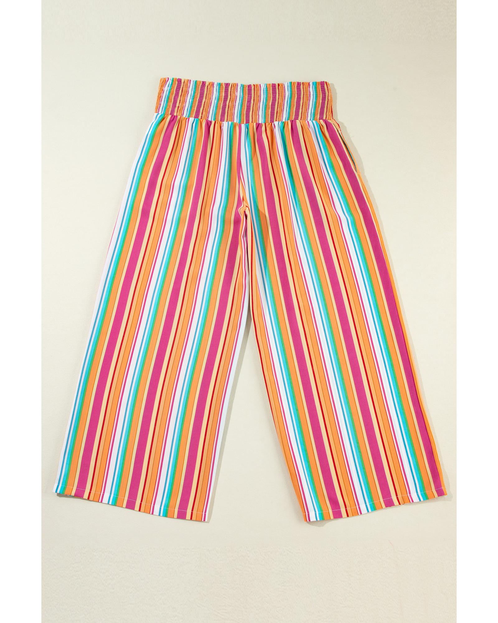 Orange Stripe Plus Size Boho Smocked Waist Loose Pants - 1X 5