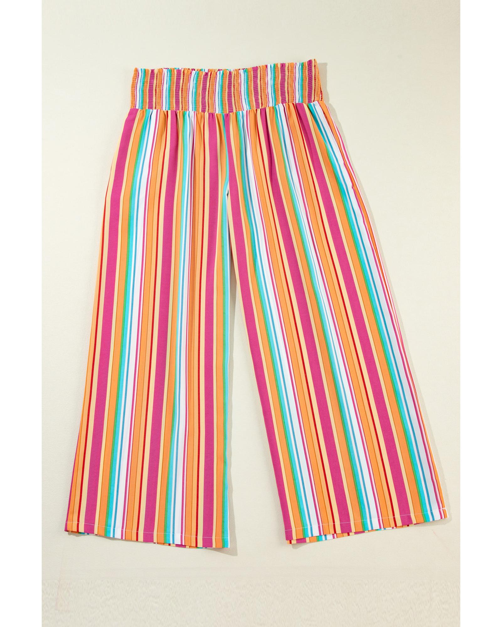 Orange Stripe Plus Size Boho Smocked Waist Loose Pants - 1X 8