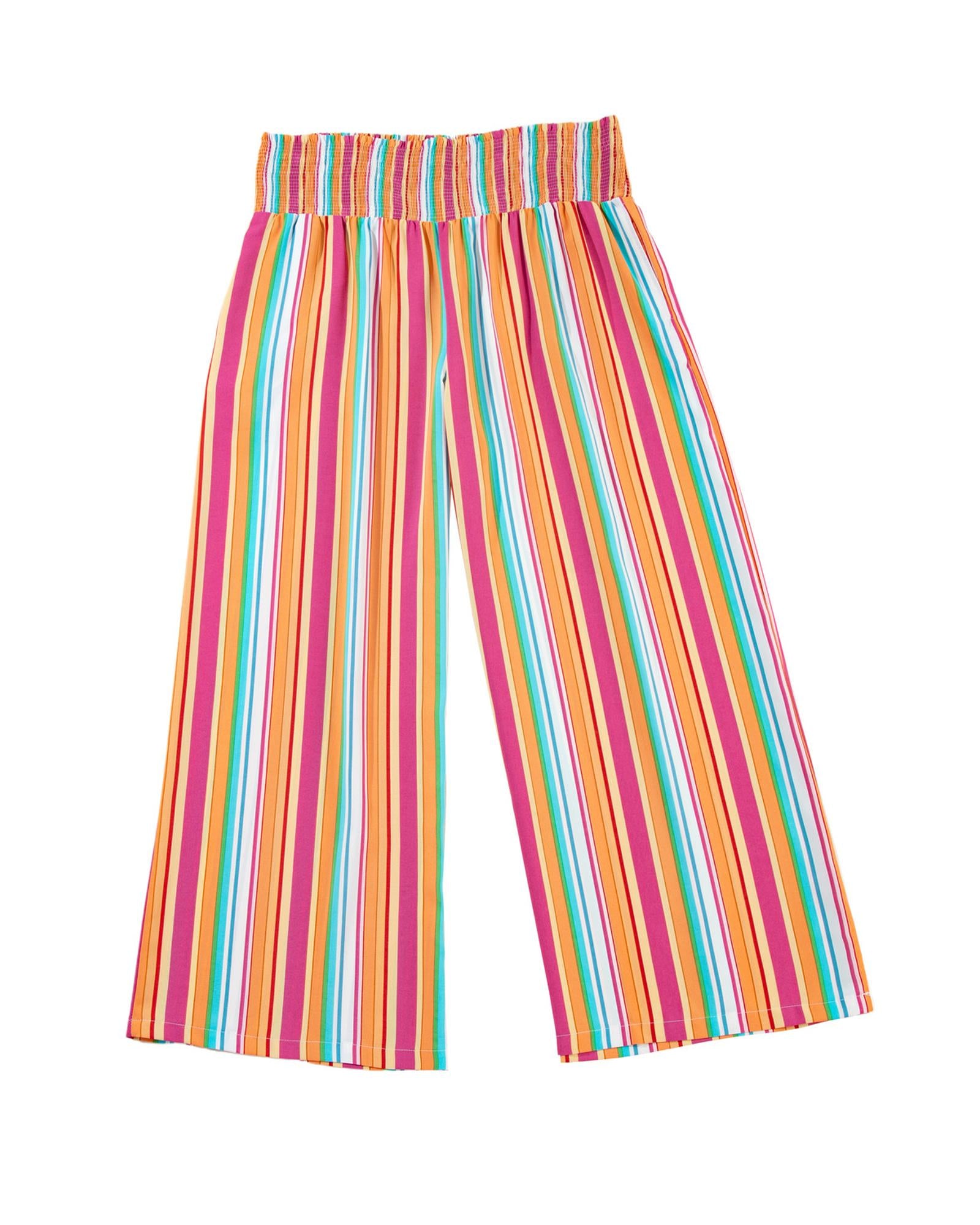 Orange Stripe Plus Size Boho Smocked Waist Loose Pants - 3X 7