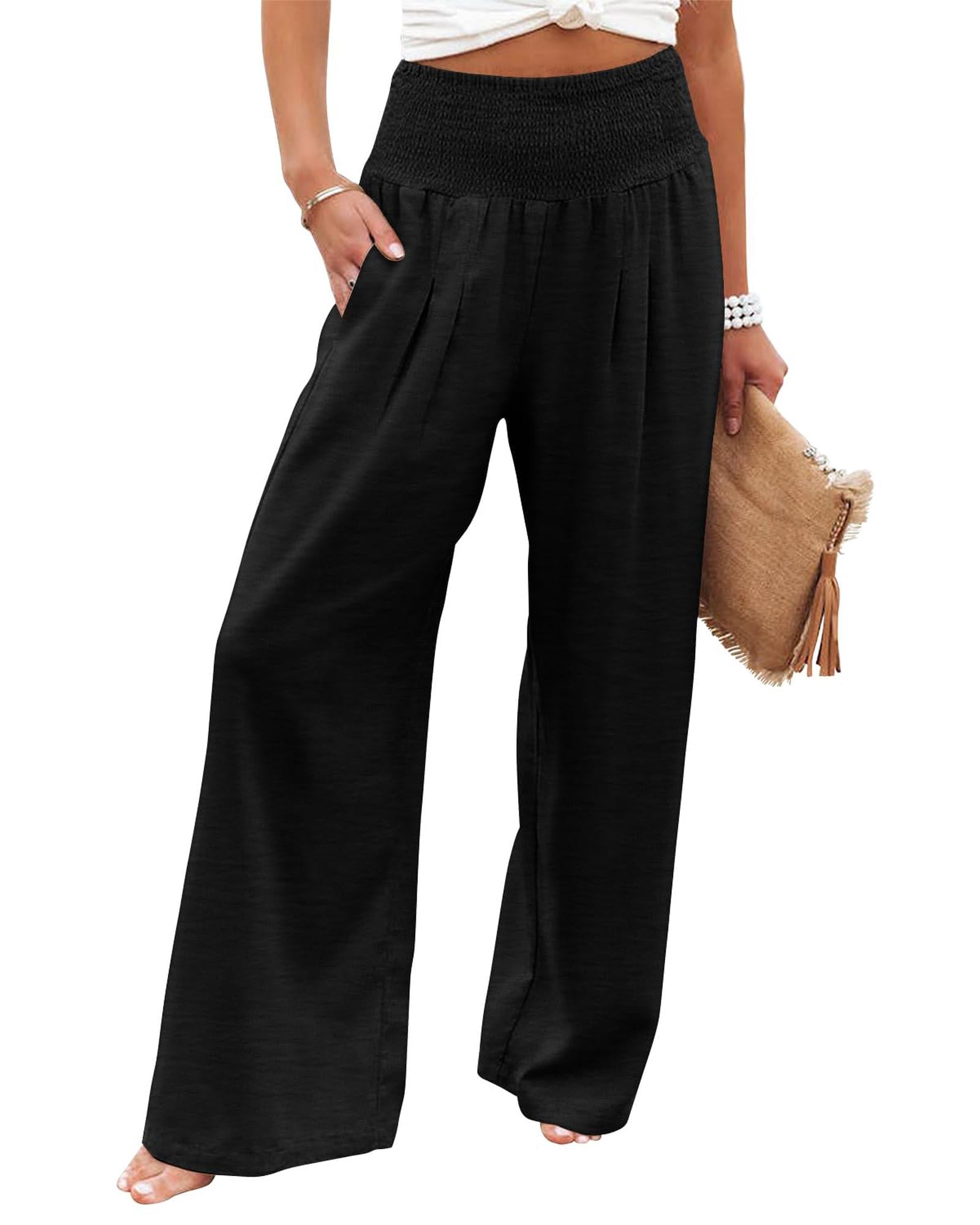 Azura Exchange Black Shirred High Waist Plus Size Wide Leg Pants - 1X 6