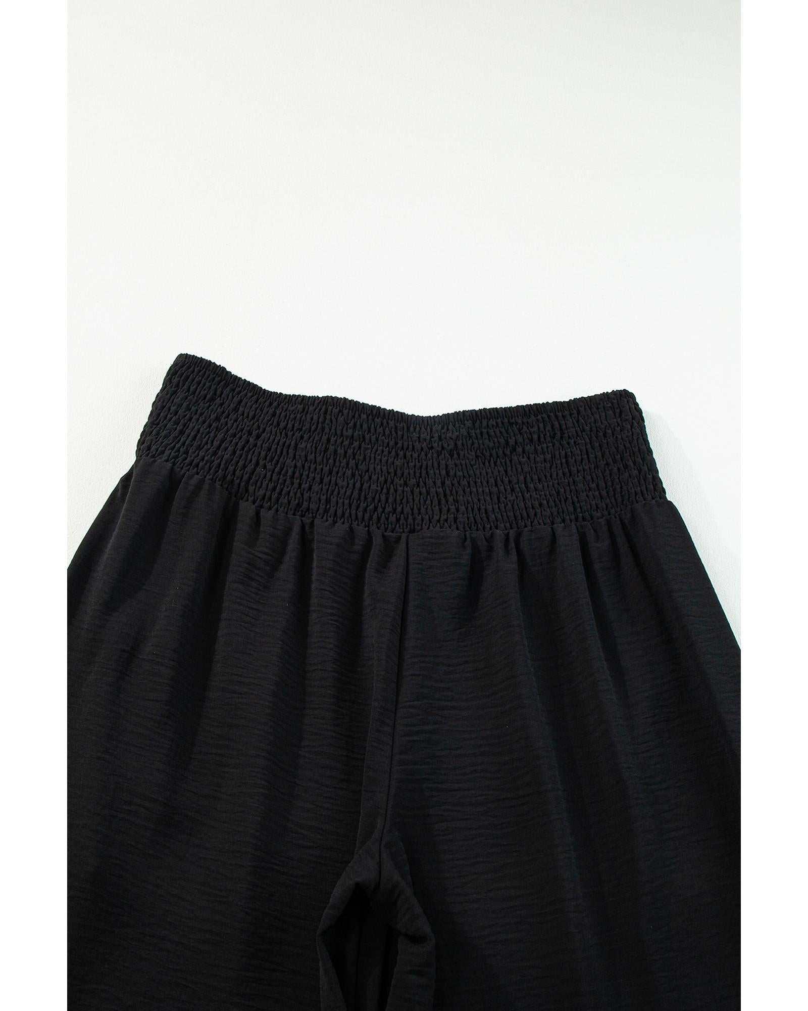 Azura Exchange Black Shirred High Waist Plus Size Wide Leg Pants - 1X 7