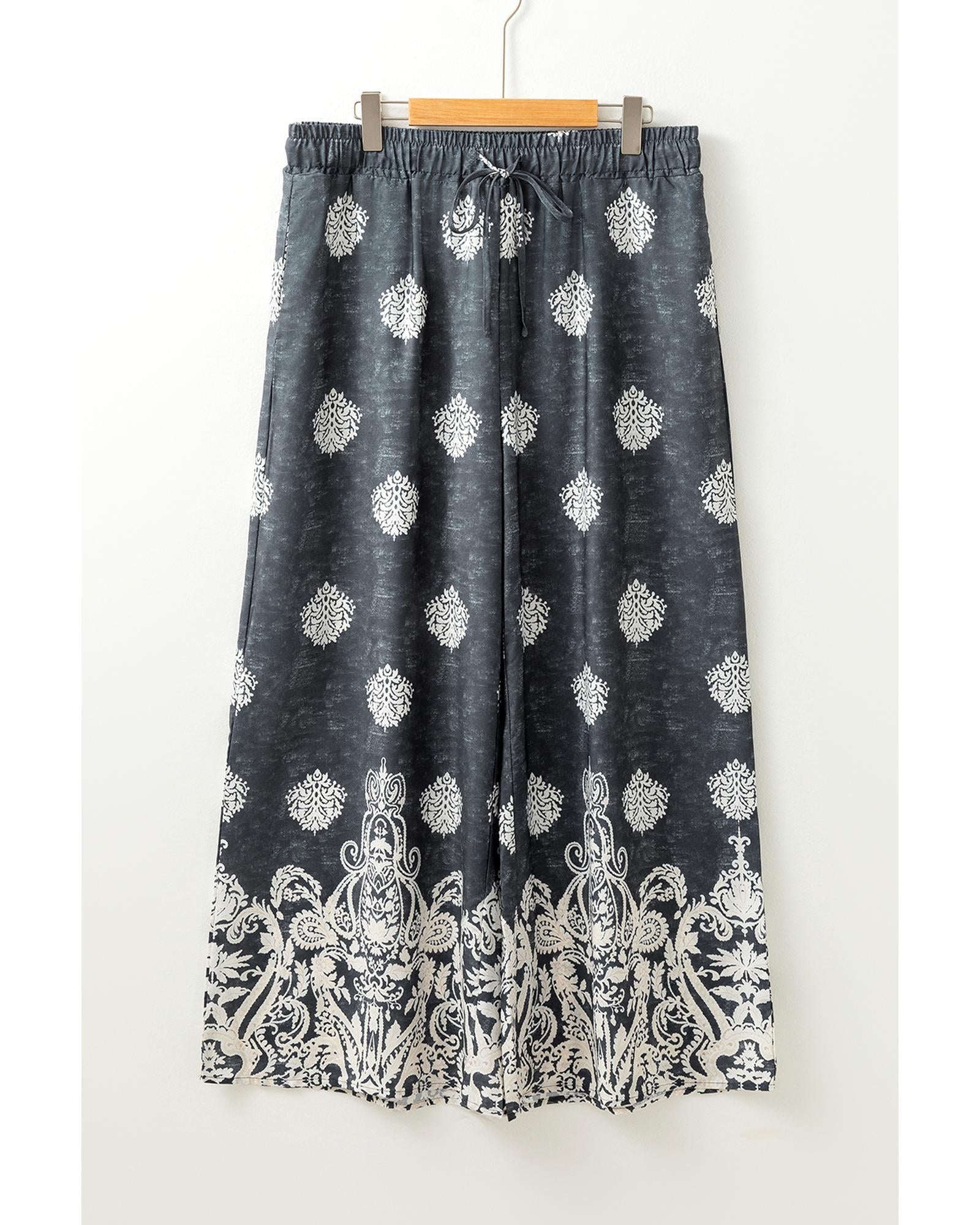 Azura Exchange Black Plus Size Geometric Ethnic Print Drawstring Wide Leg Pants - 2X 5