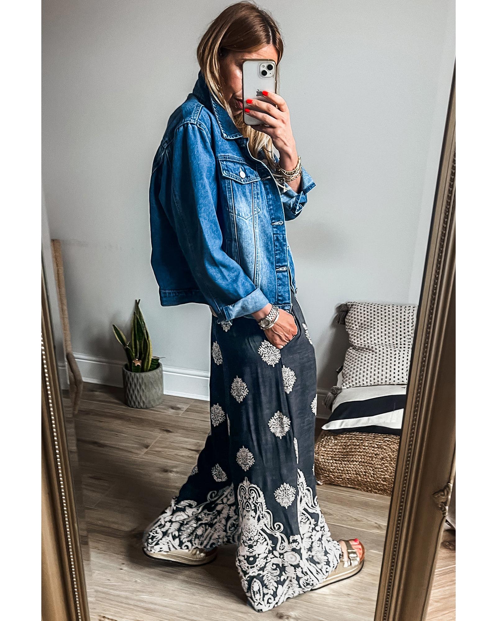 Azura Exchange Black Plus Size Geometric Ethnic Print Drawstring Wide Leg Pants - 3X 7