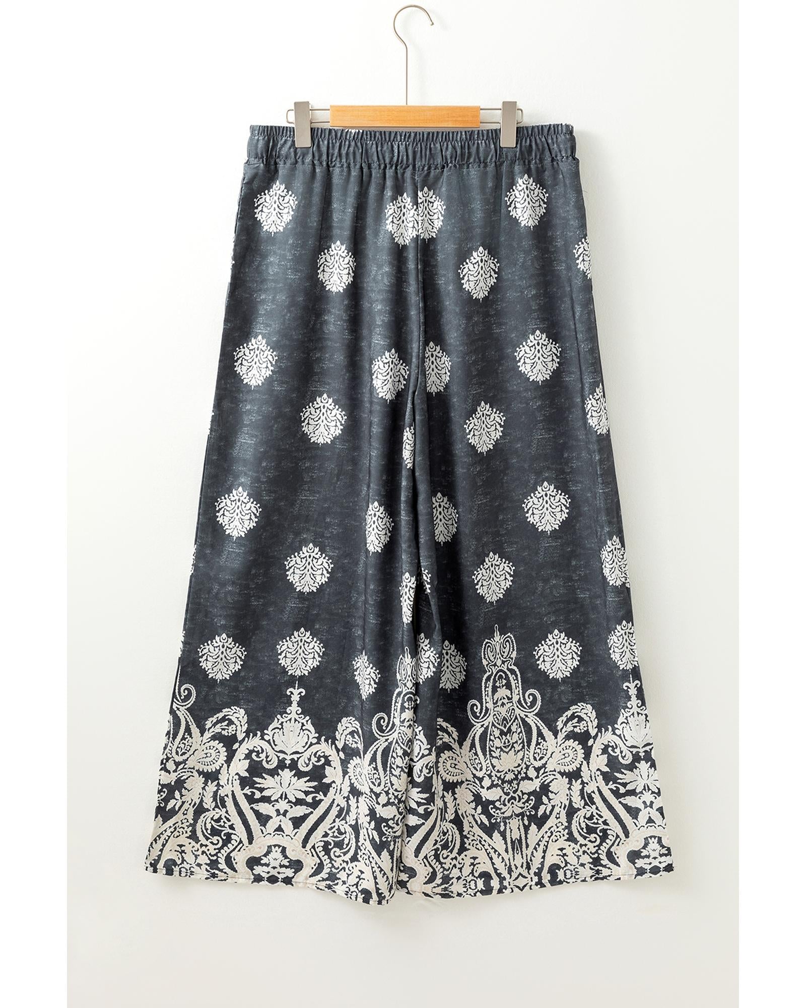 Azura Exchange Black Plus Size Geometric Ethnic Print Drawstring Wide Leg Pants - 4X 6