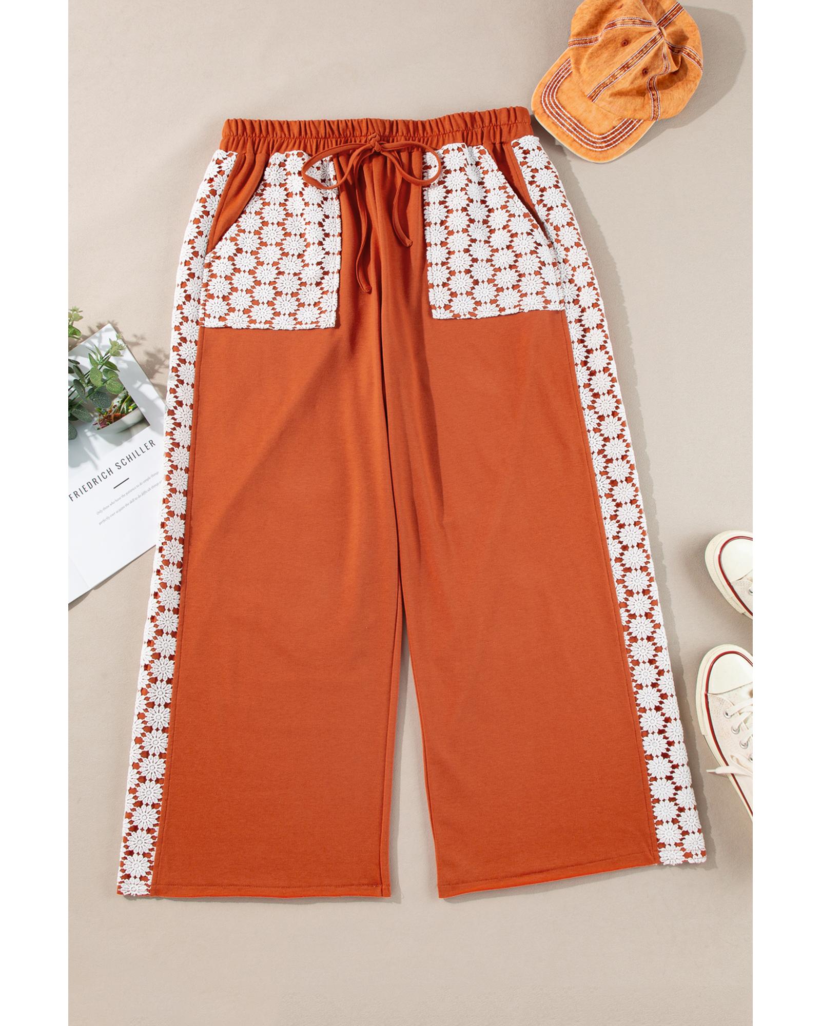Azura Exchange Gold Flame Plus Size Floral Crochet Patch Drawstring Wide Leg Pants - 2X 5
