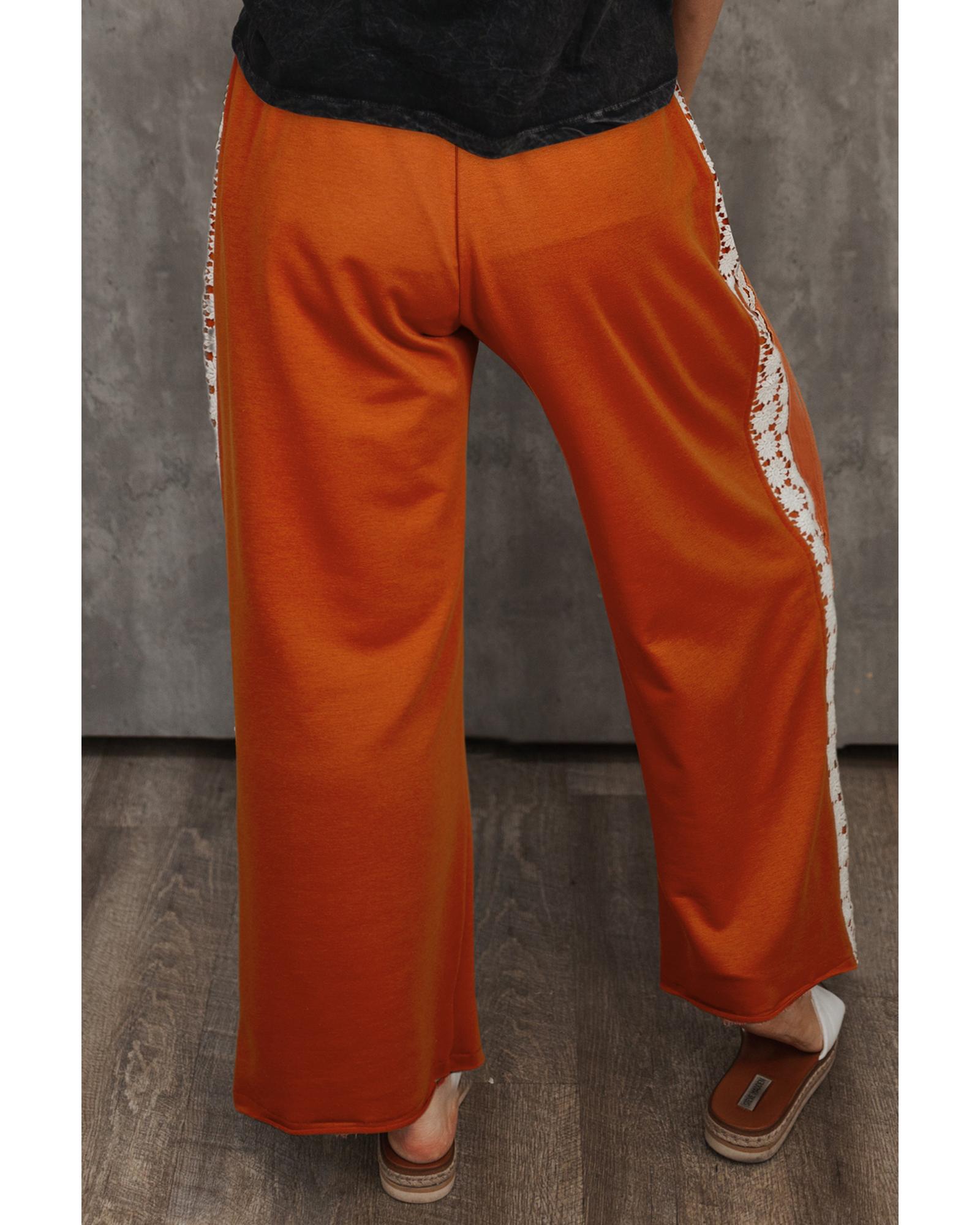 Azura Exchange Gold Flame Plus Size Floral Crochet Patch Drawstring Wide Leg Pants - 3X 7
