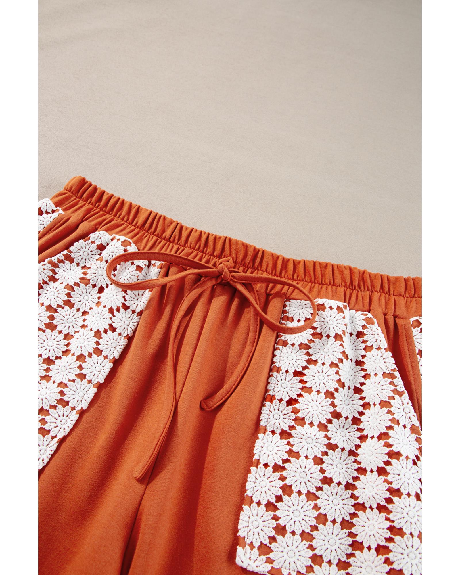 Azura Exchange Gold Flame Plus Size Floral Crochet Patch Drawstring Wide Leg Pants - 3X 8