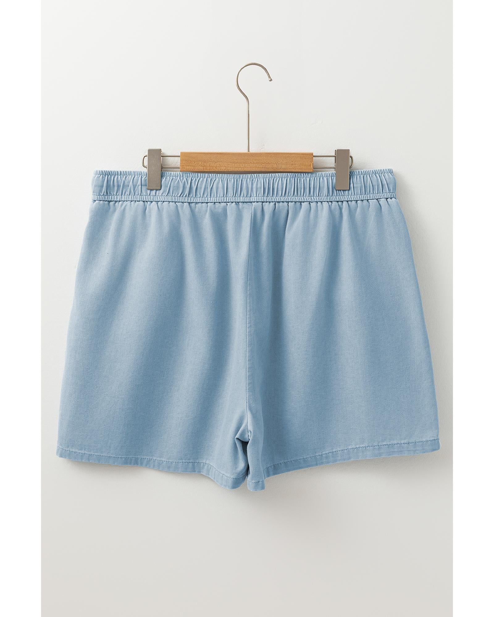 Beau Blue Washed Chambray Drawstring Elastic Waist Plus Size Shorts - 4X 5